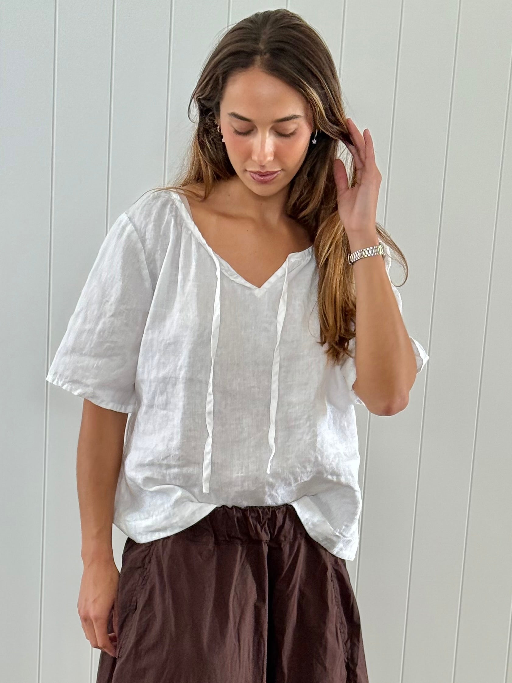 serena top-white linen