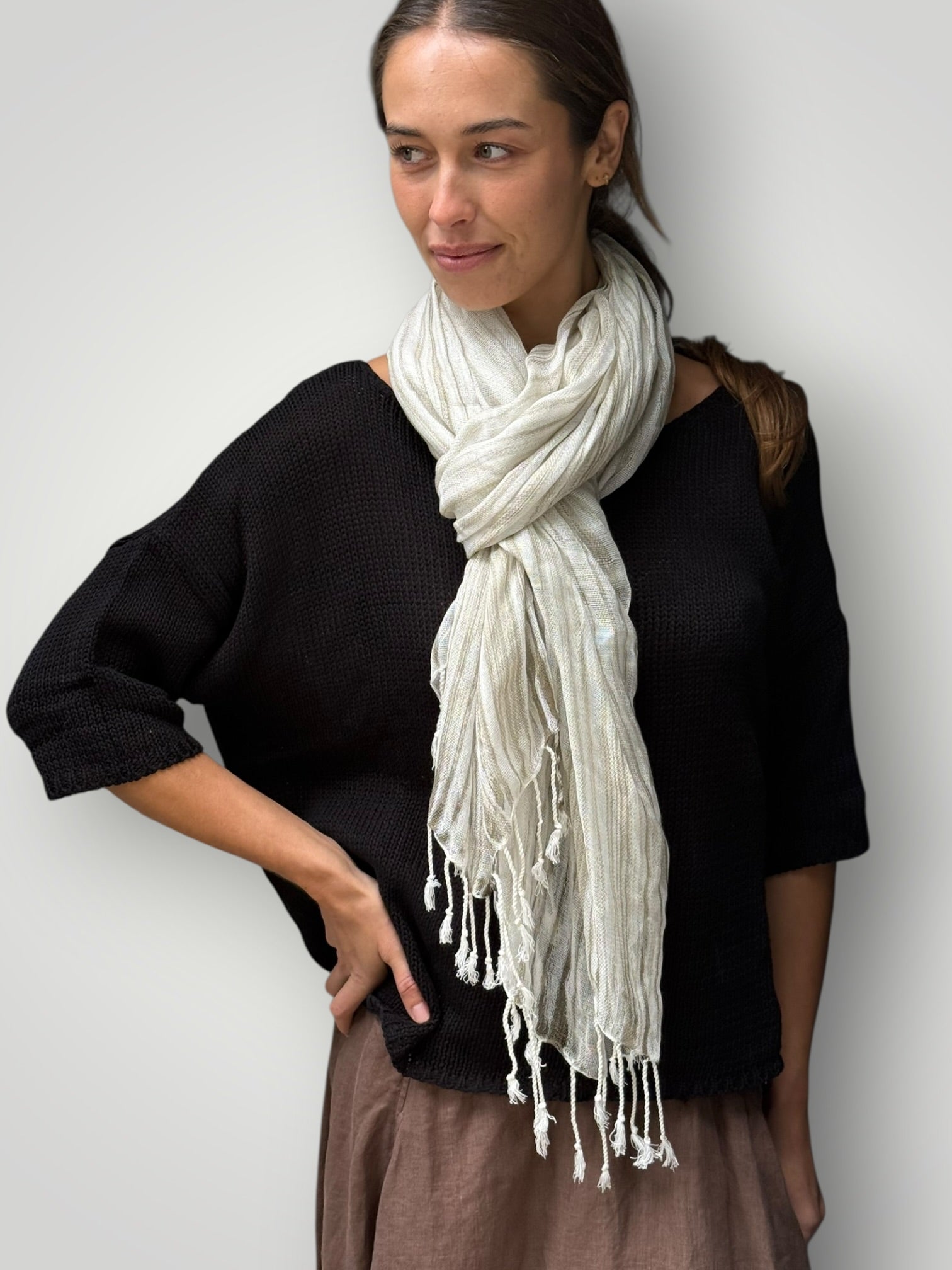 soft neck scarf-natural stripe Apparel
