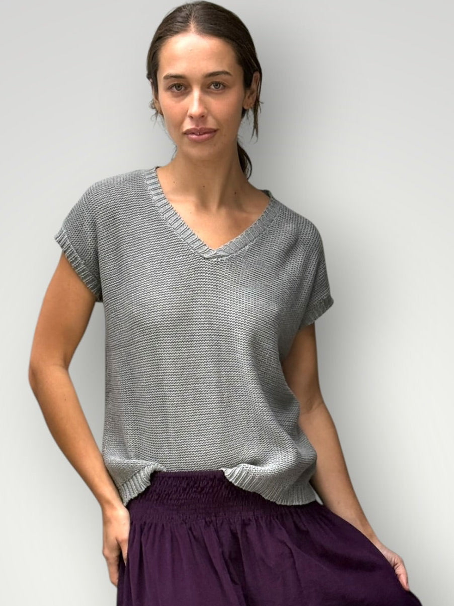 lara knit top - grey cotton Apparel