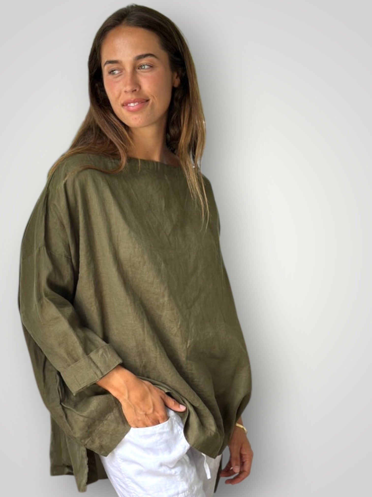 avril top - army linen Apparel