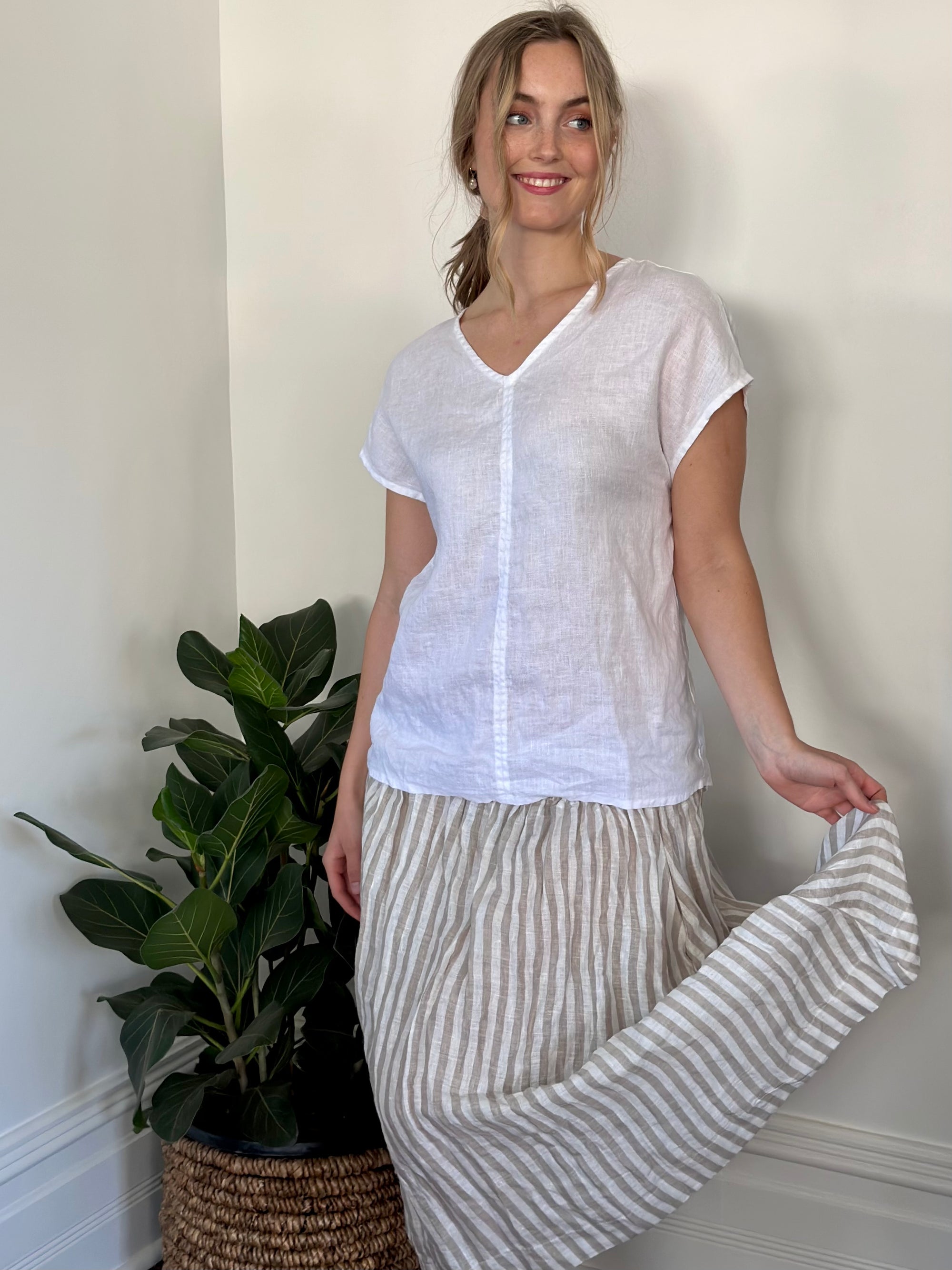 lola skirt - natural stripe linen Apparel  
