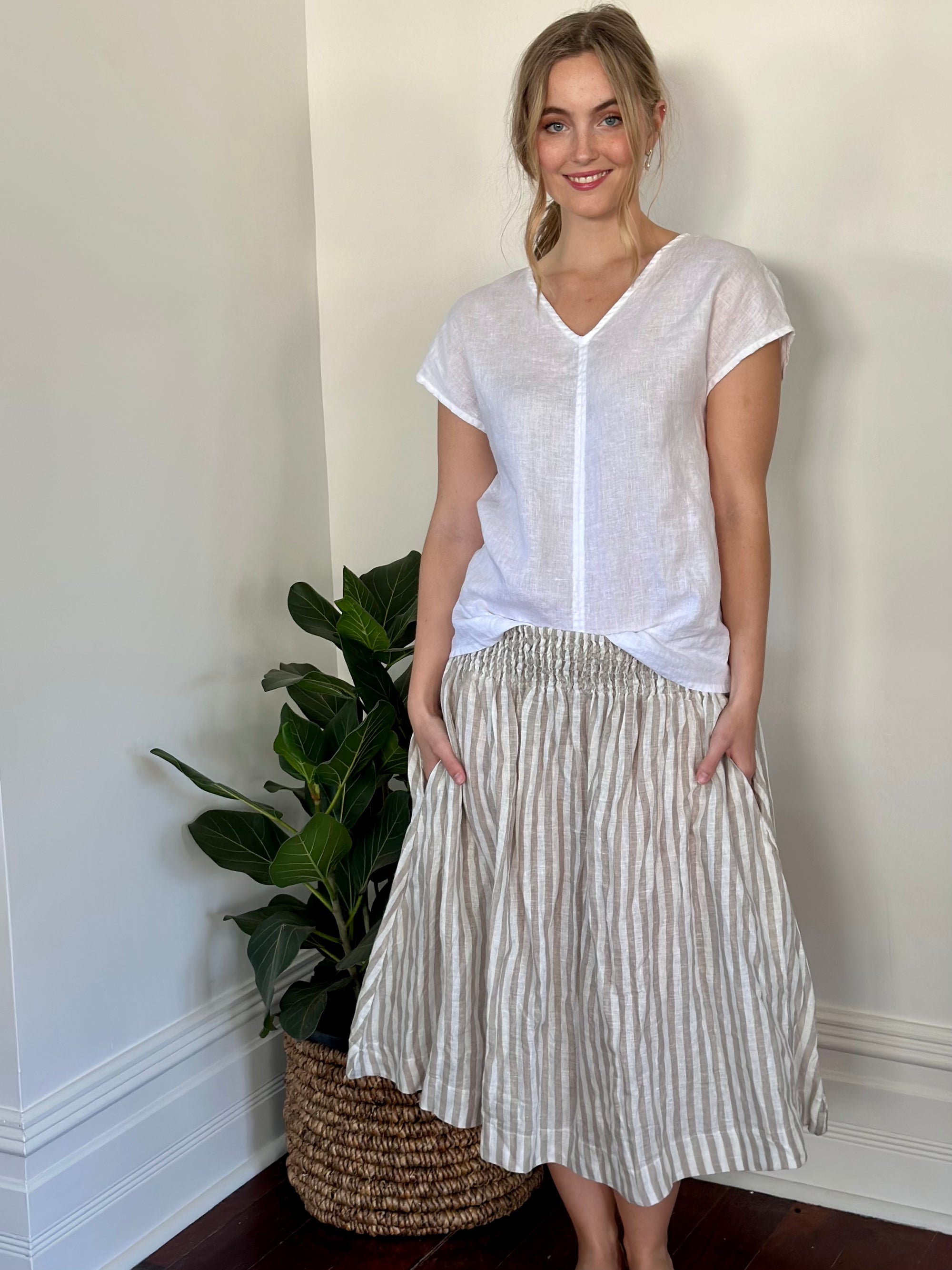 lola skirt - natural stripe linen Apparel  