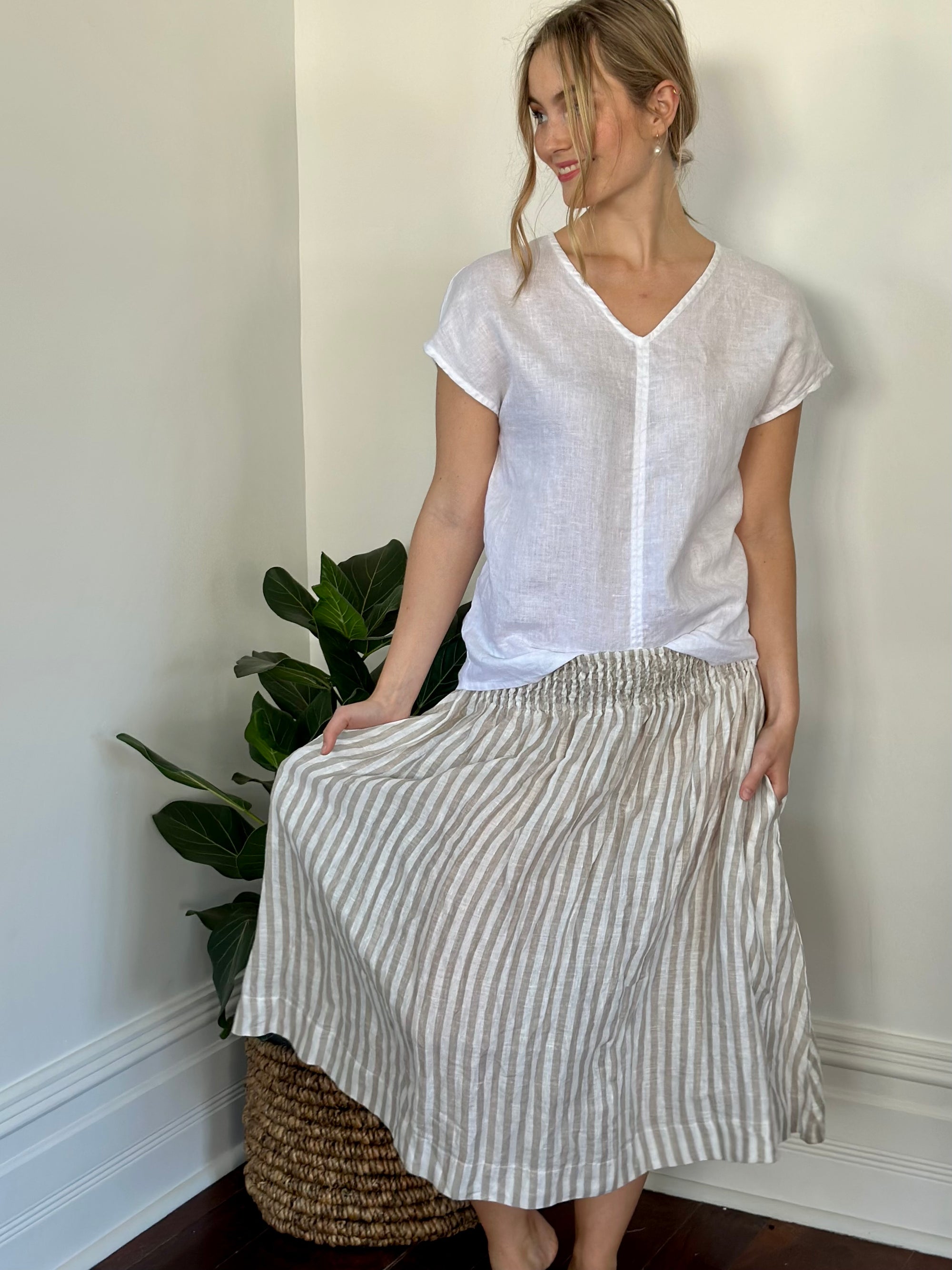 lola skirt - natural stripe linen Apparel  