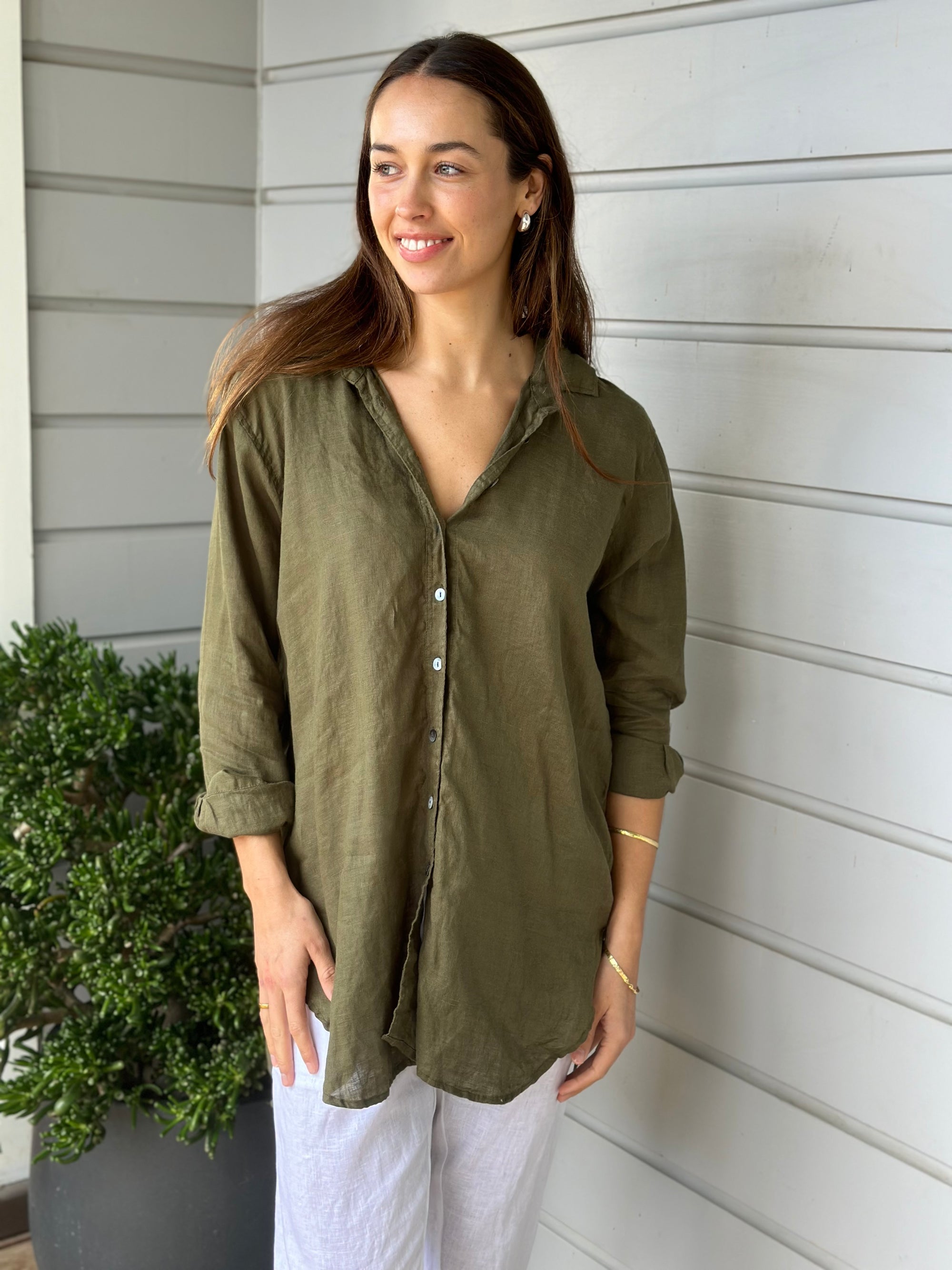 skyla shirt - army linen Apparel  