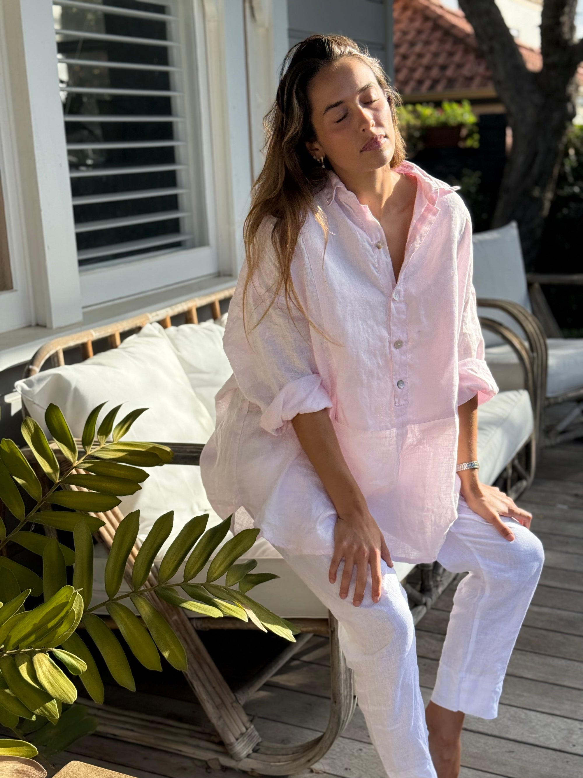 megan shirt - soft pink linen Apparel