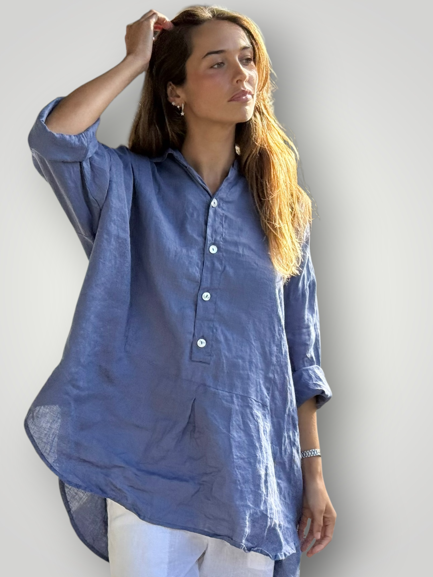 megan shirt - cornflower linen Apparel