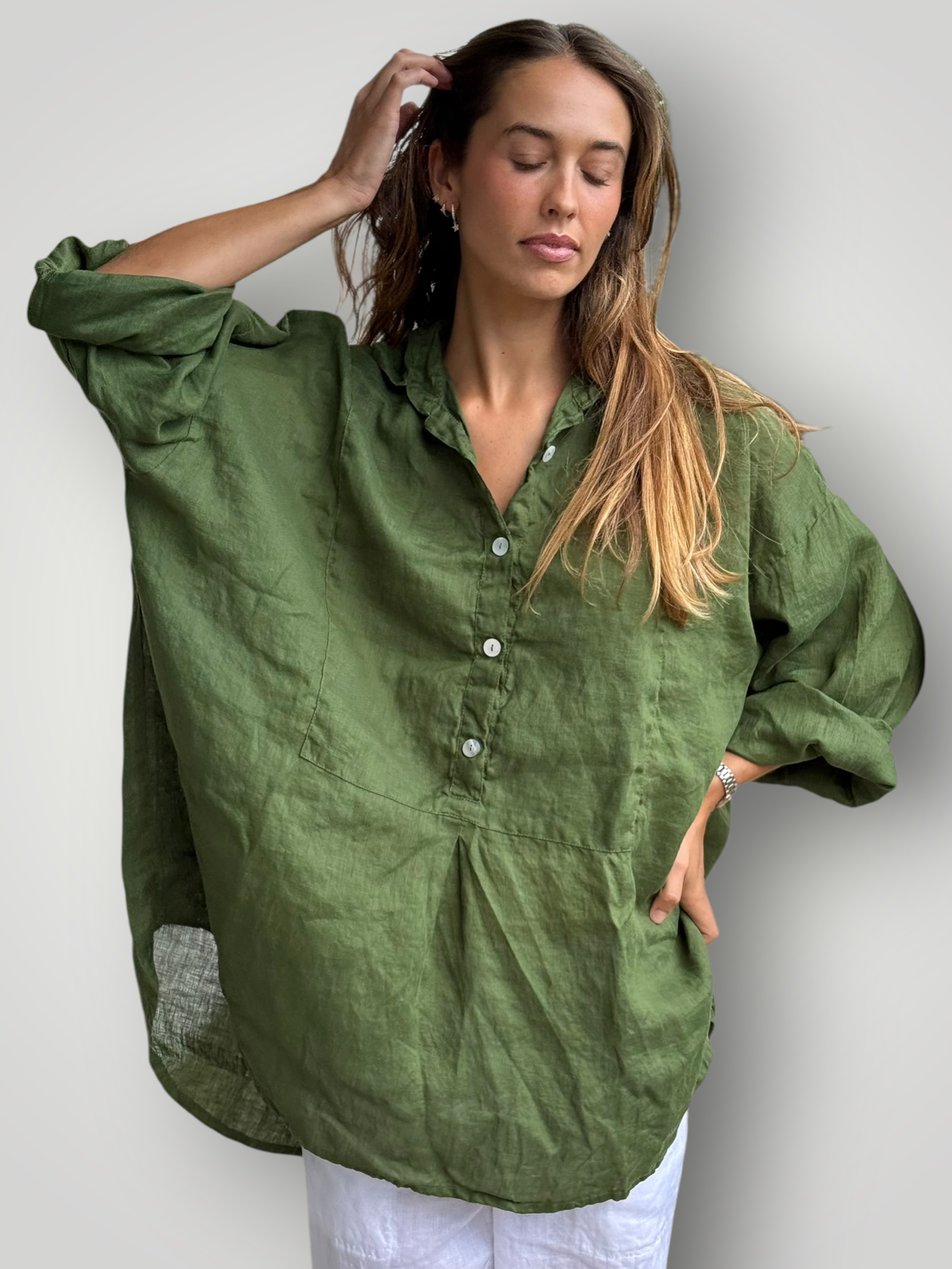 megan shirt - moss linen Apparel