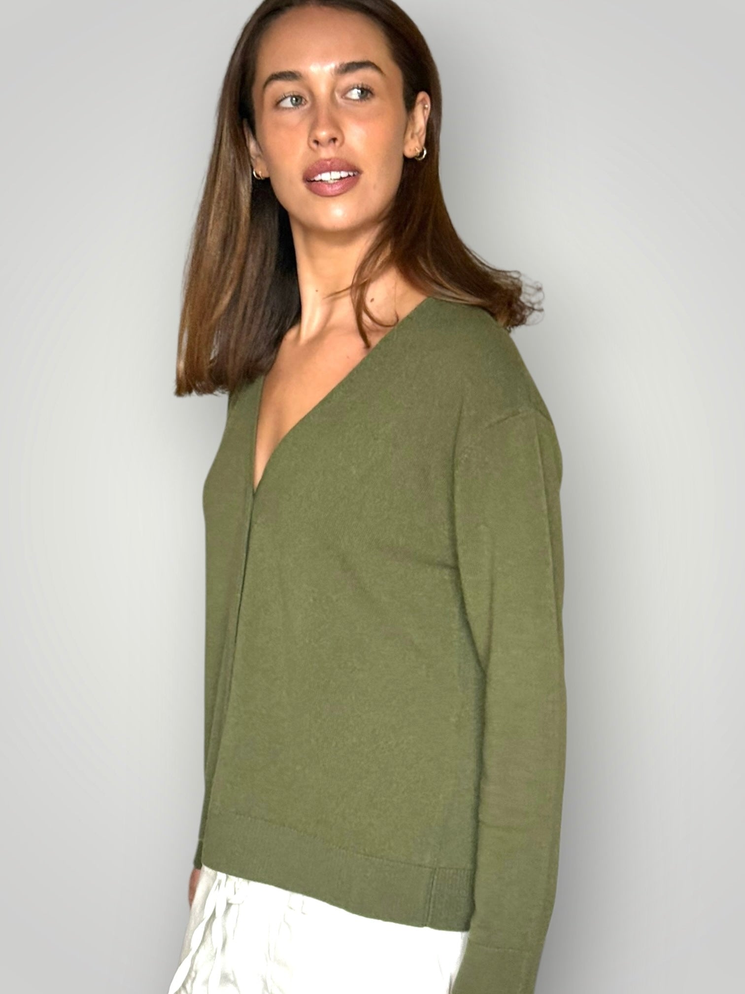 hannah cashmere v-neck cardi- thyme General