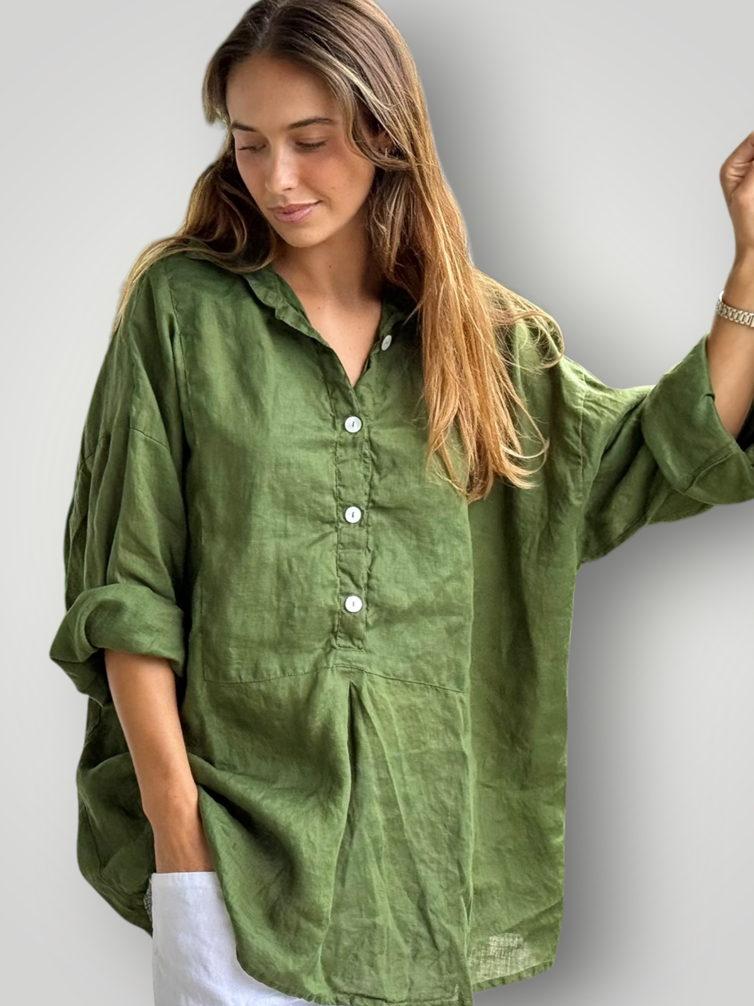 megan shirt - moss linen Apparel