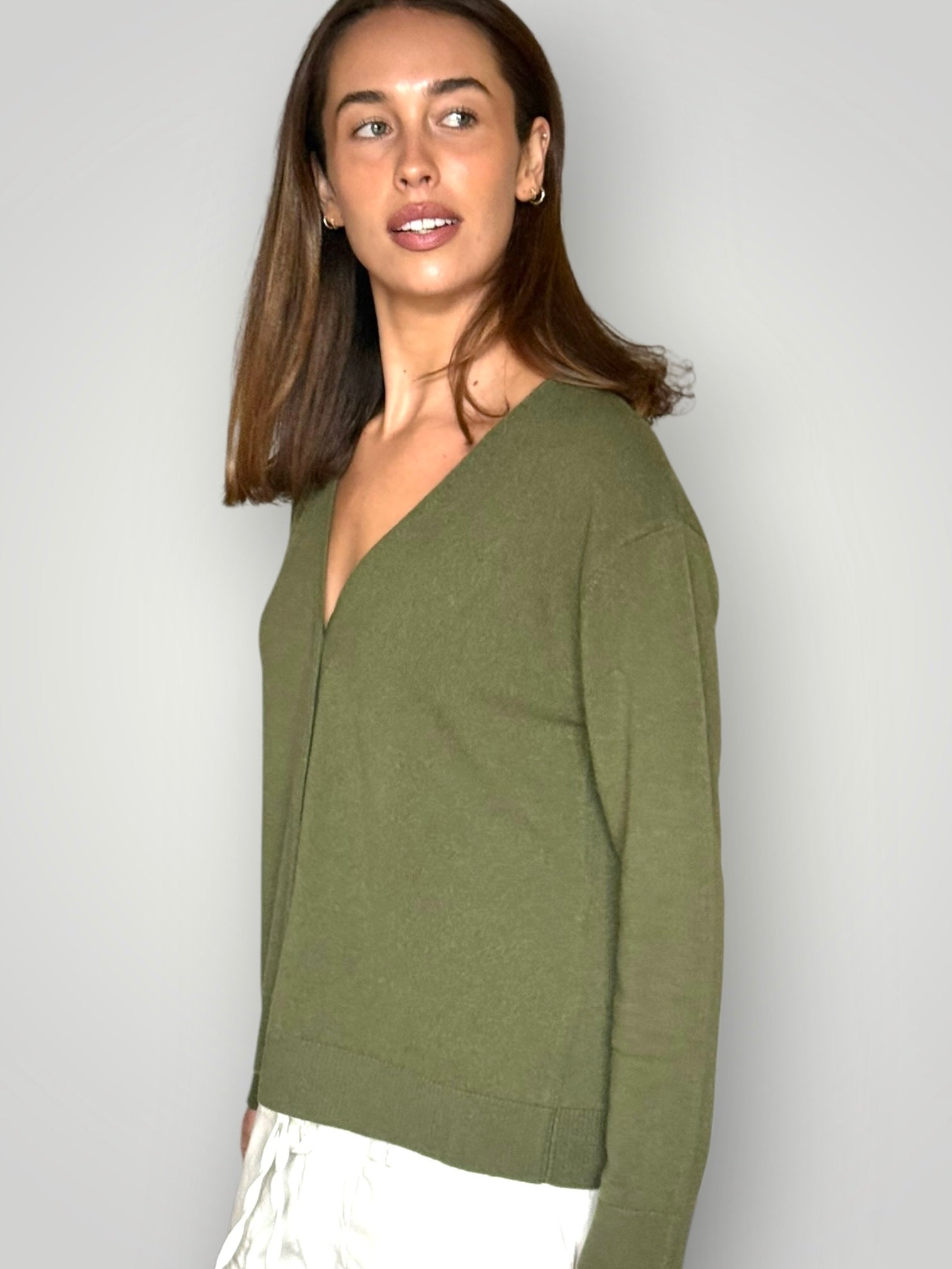 hannah cashmere/wool cardi-thyme