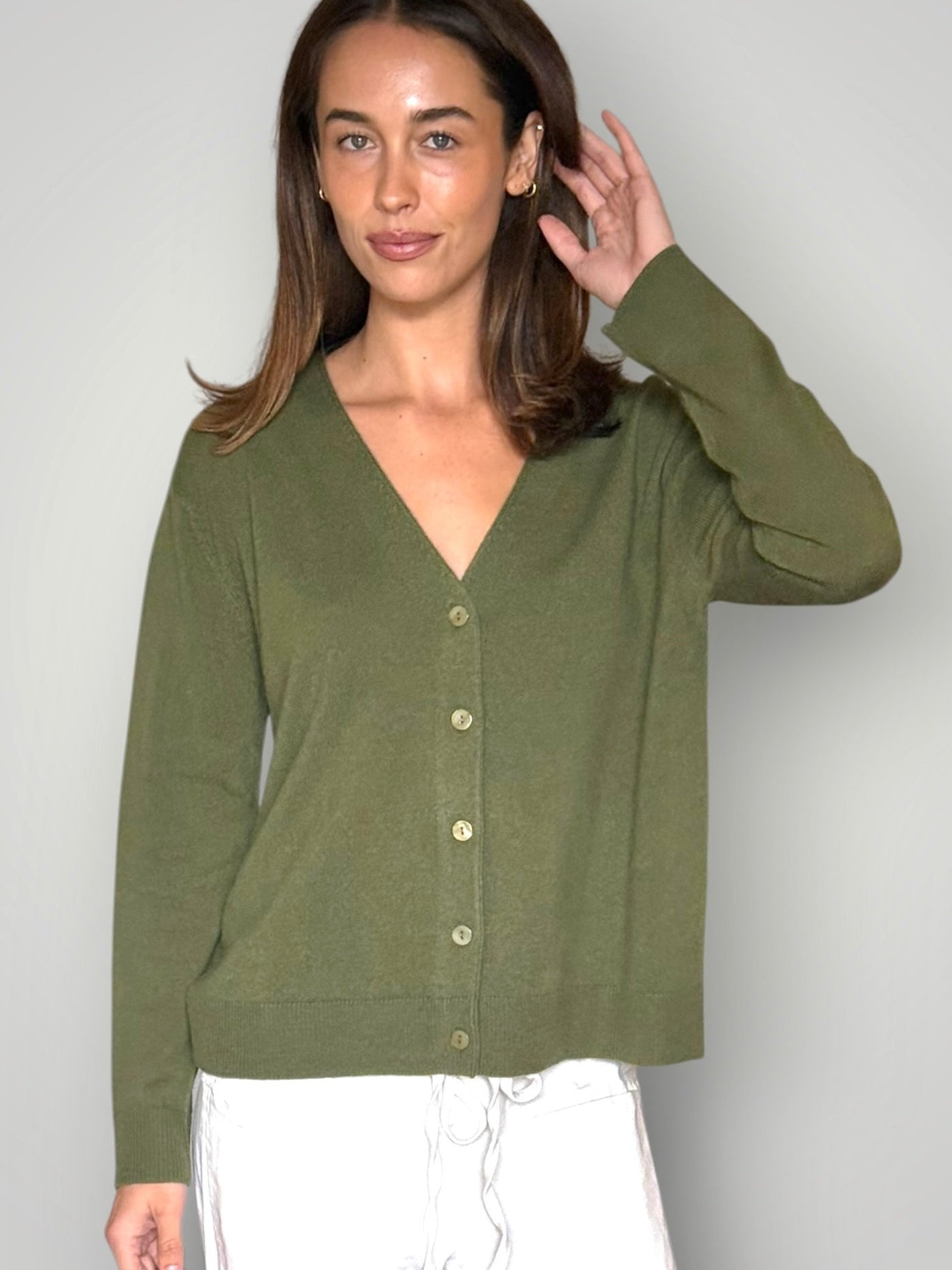 hannah cashmere v-neck cardi- thyme General