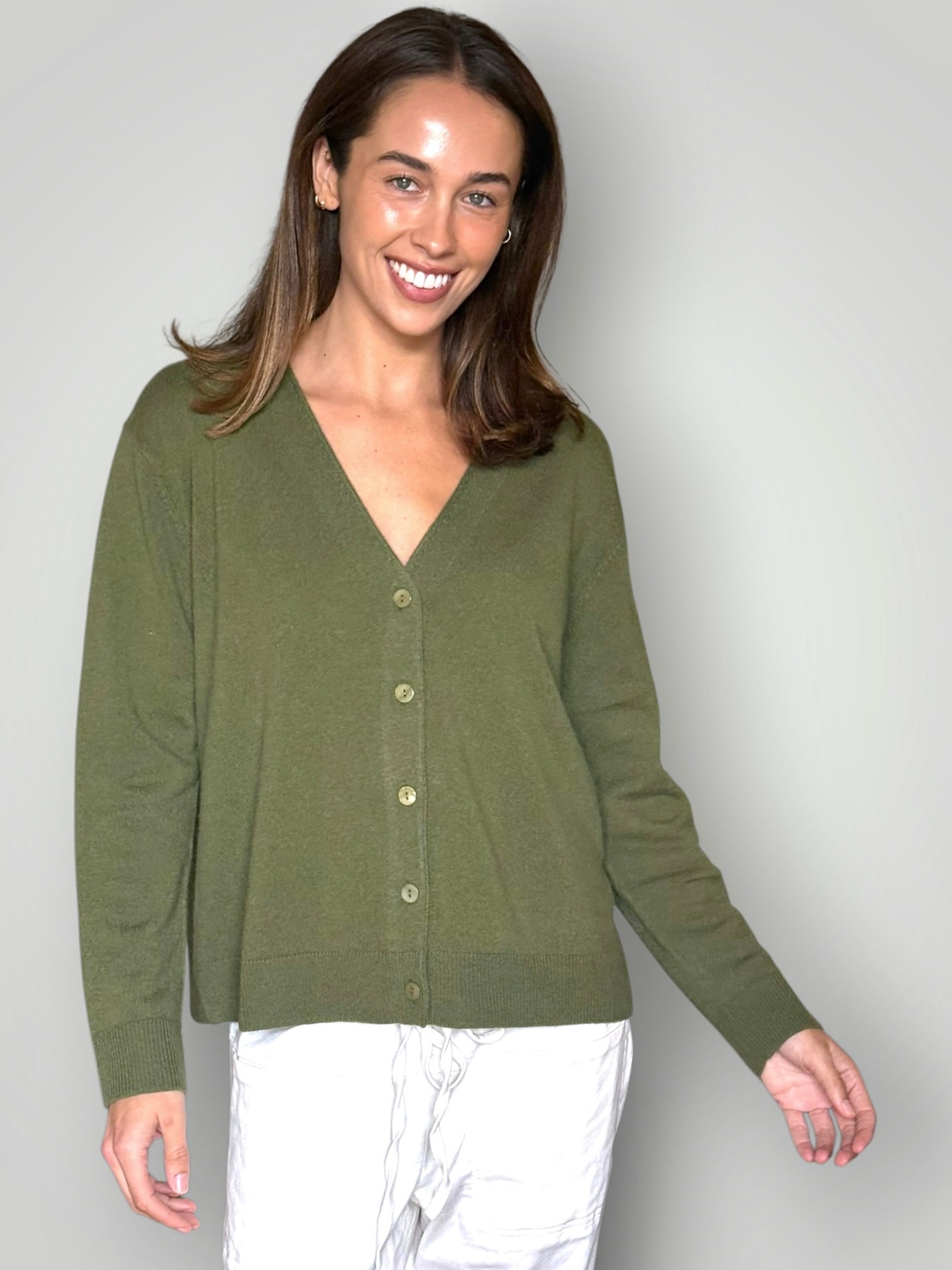 hannah cashmere v-neck cardi- thyme General