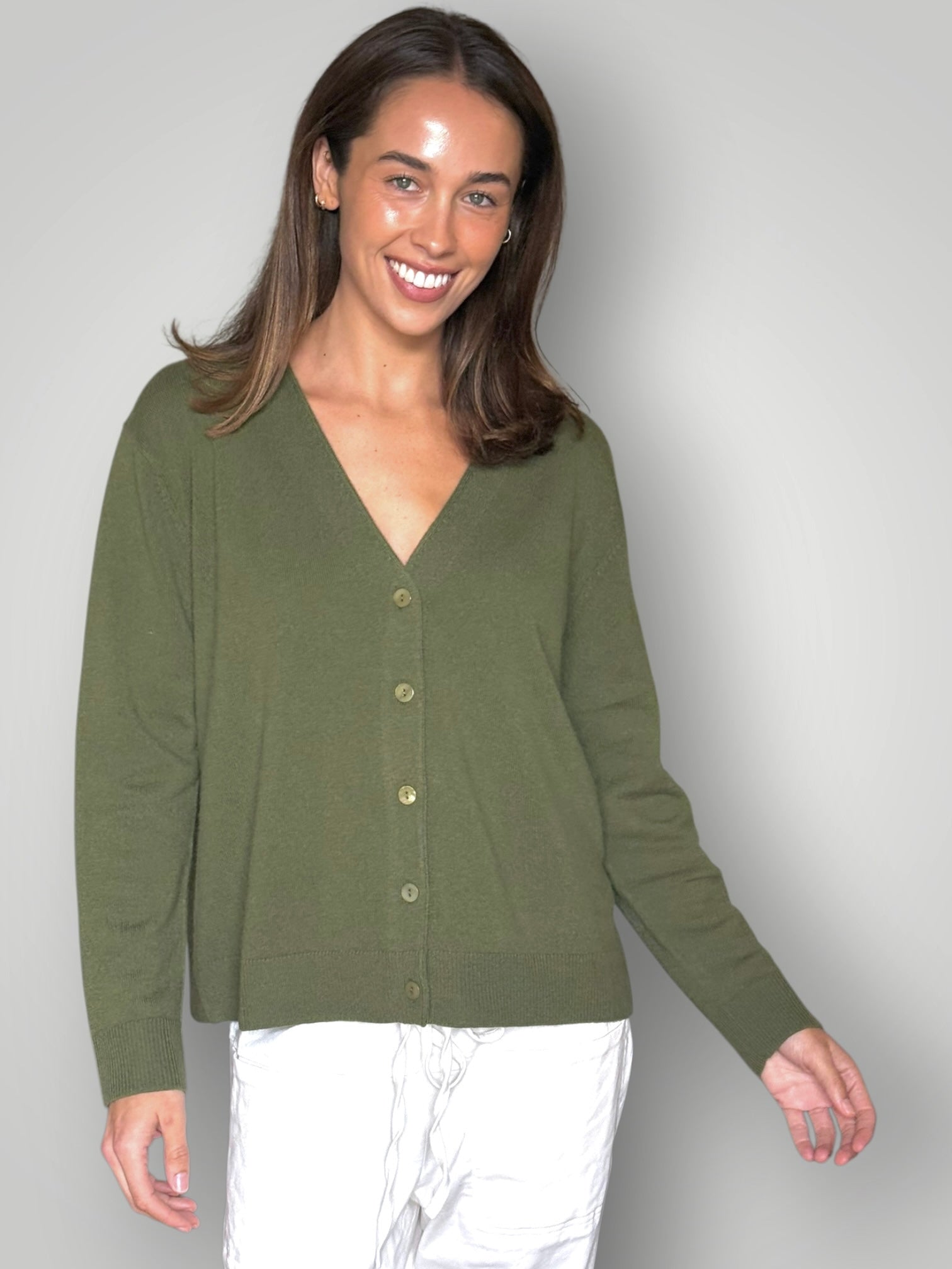 hannah cashmere/wool cardi-thyme