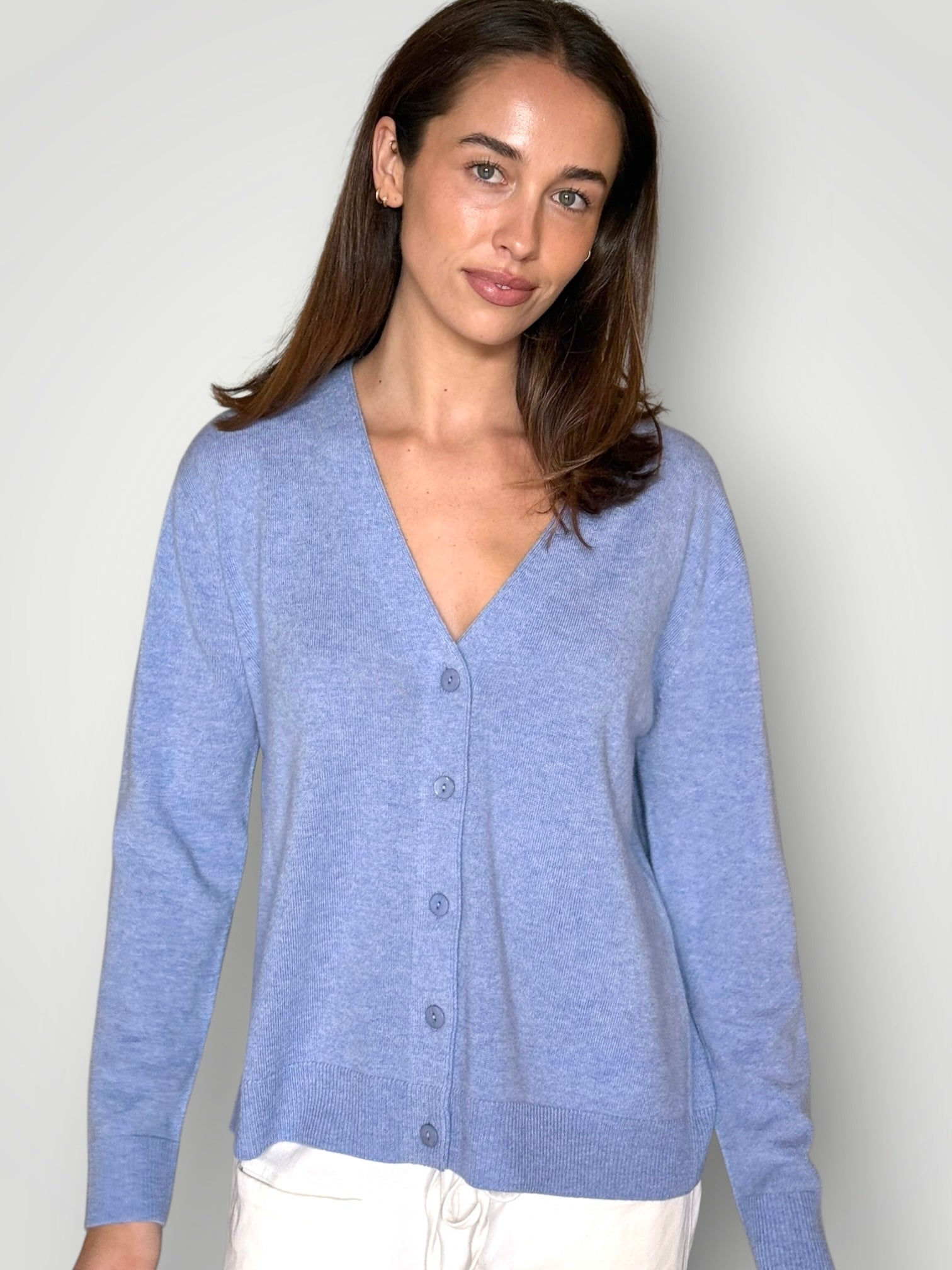 hannah cashmere v neck cardi- soft blue General