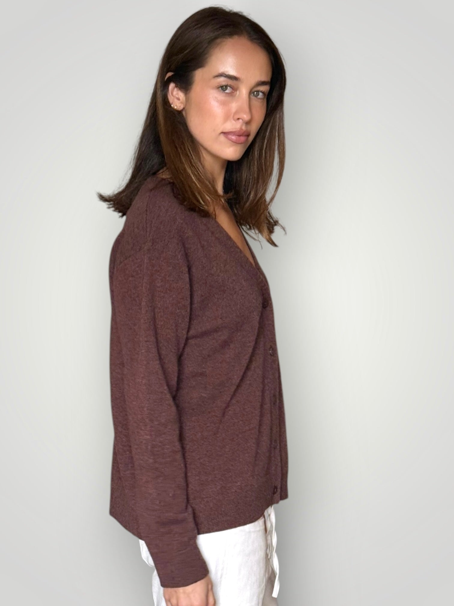hannah cashmere v-neck cardi- warm cocoa General
