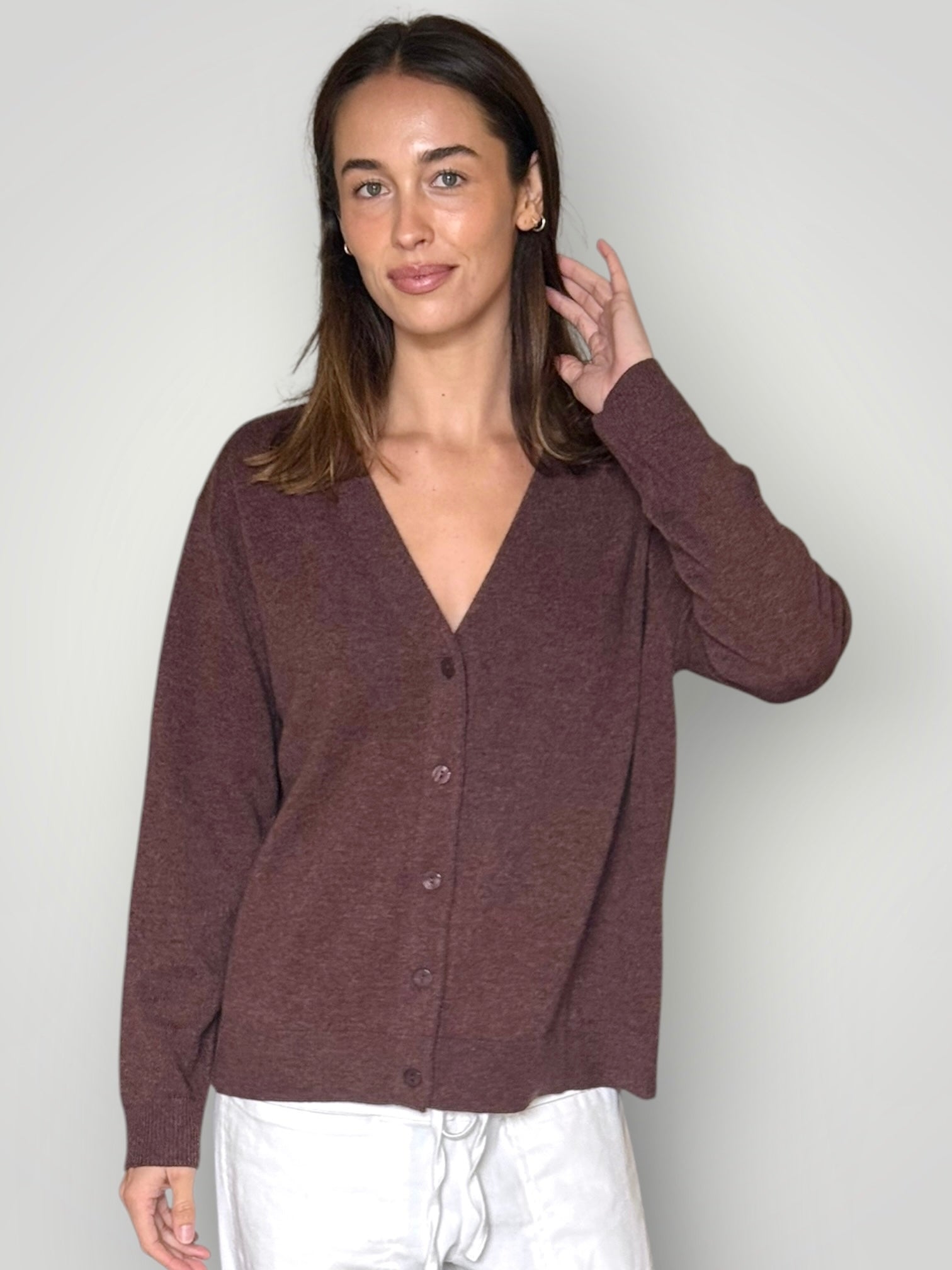 hannah cashmere v-neck cardi- warm cocoa General