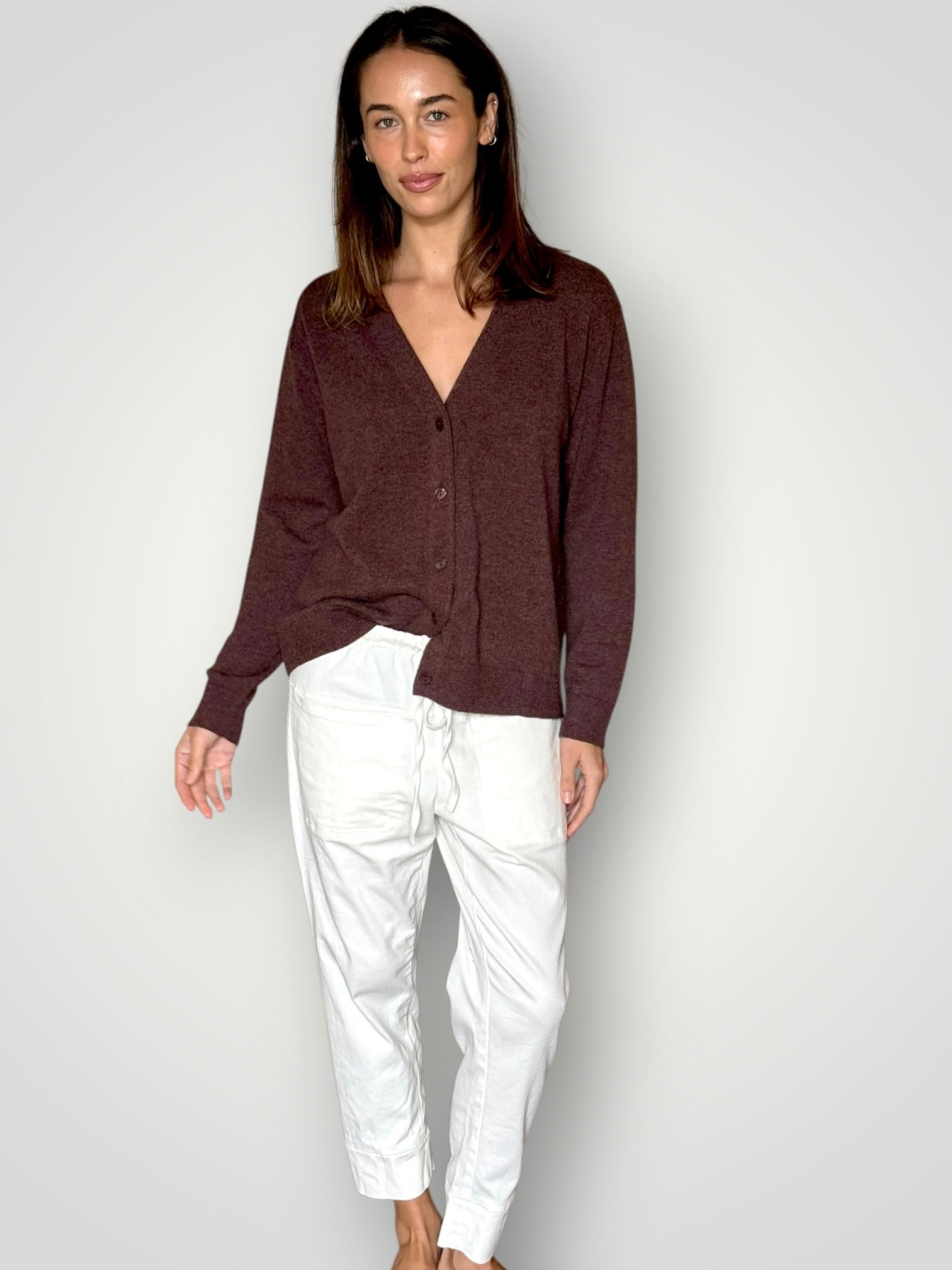 hannah cashmere v-neck cardi- warm cocoa General