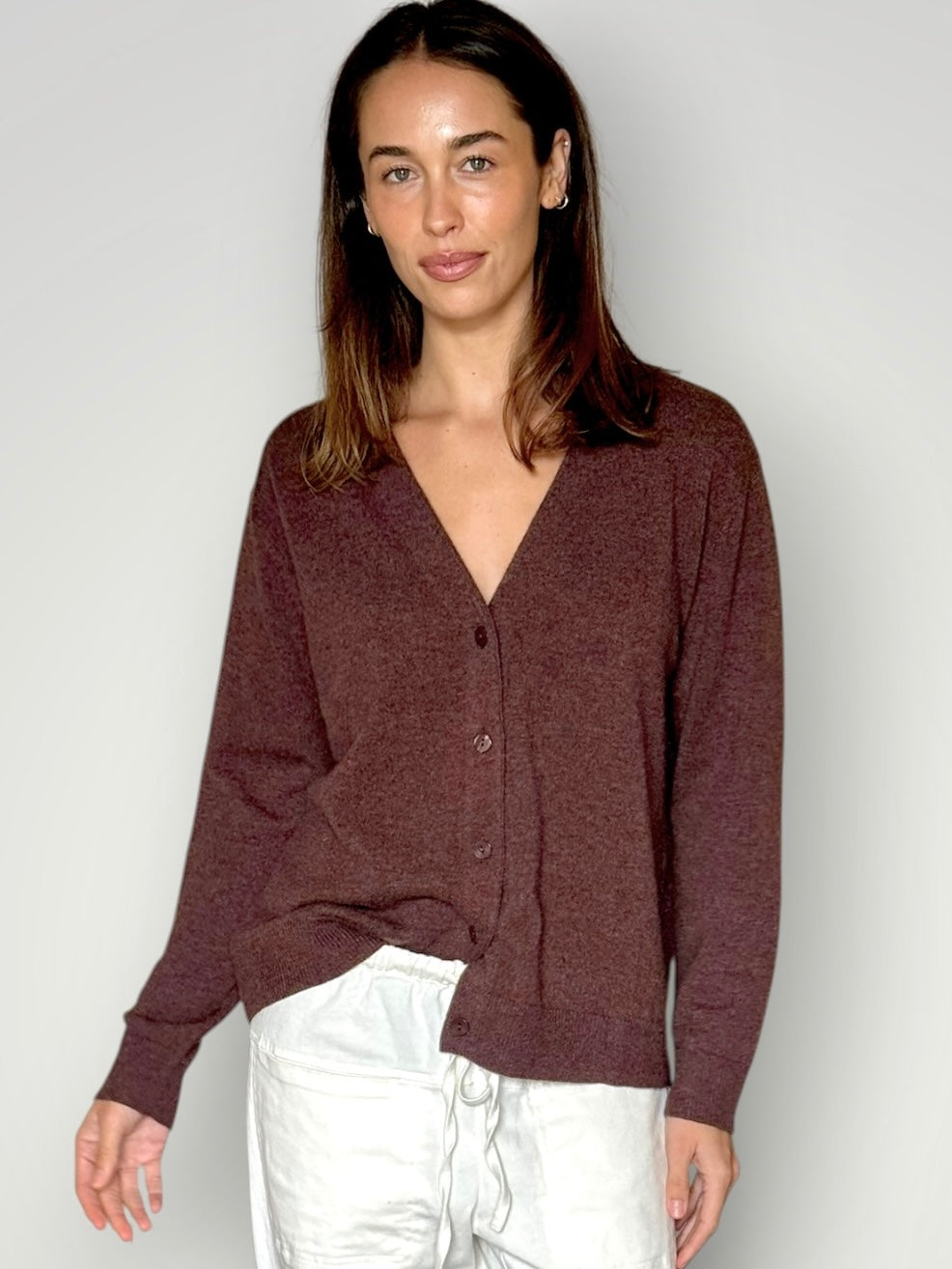 hannah cashmere/wool cardi- warm cocoa