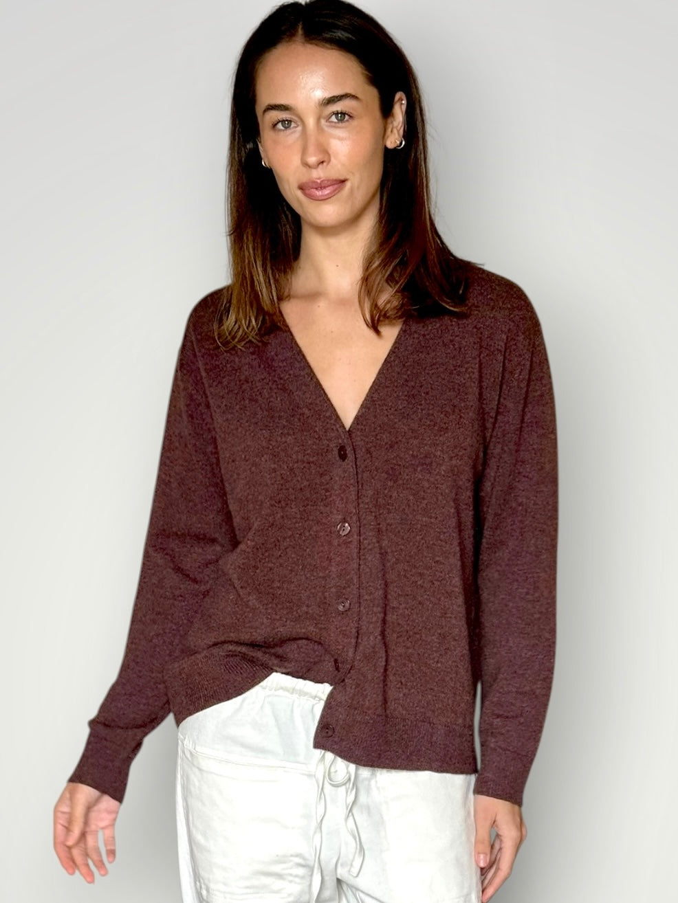 hannah cashmere v-neck cardi- warm cocoa General