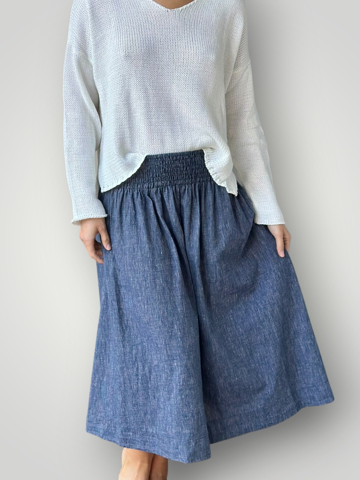 lola skirt - fine navy stripe hemp Apparel
