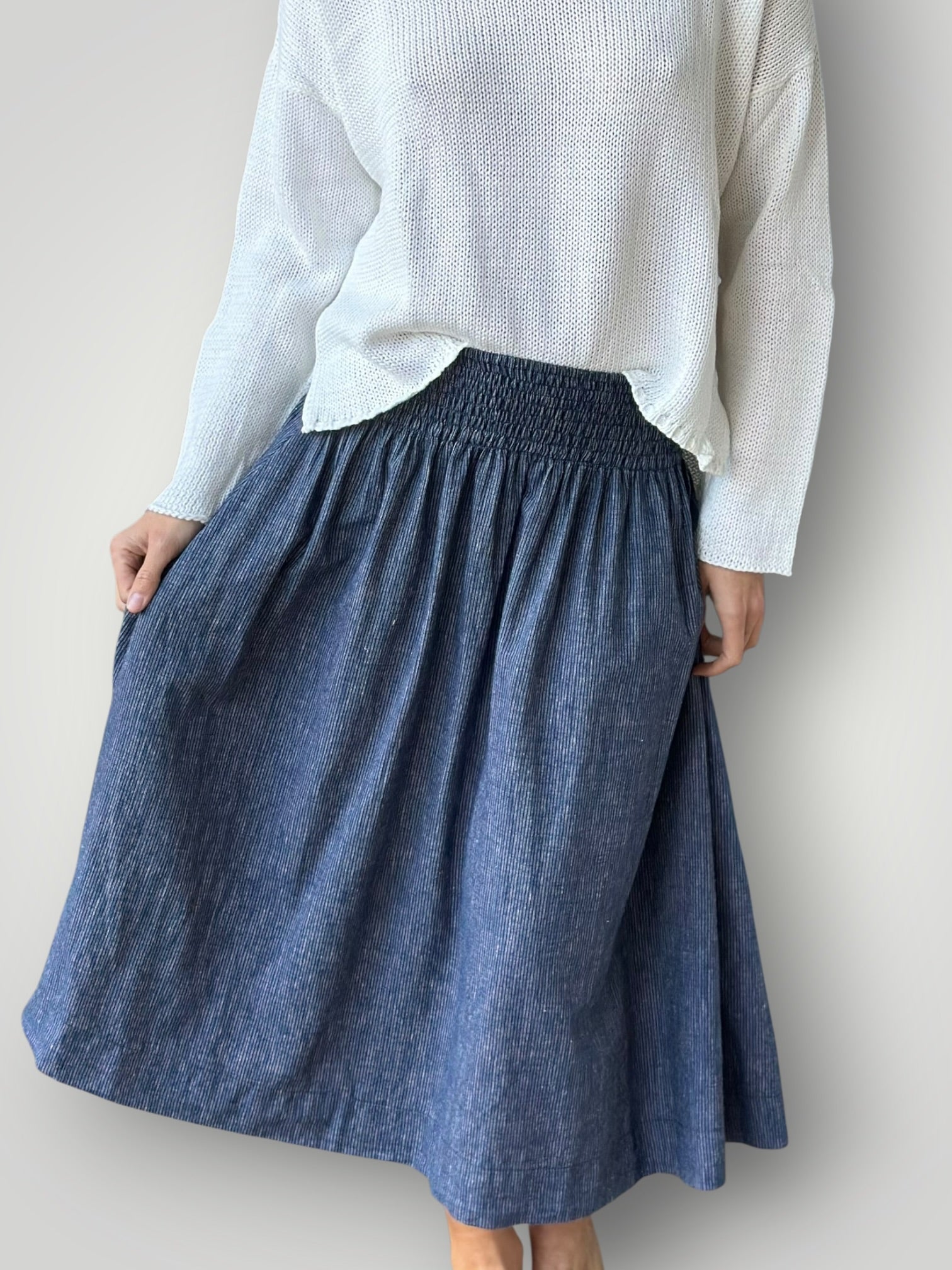 lola skirt - fine navy stripe hemp Apparel