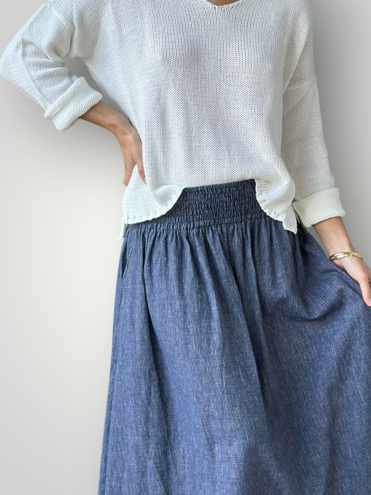lola skirt - fine navy stripe hemp Apparel