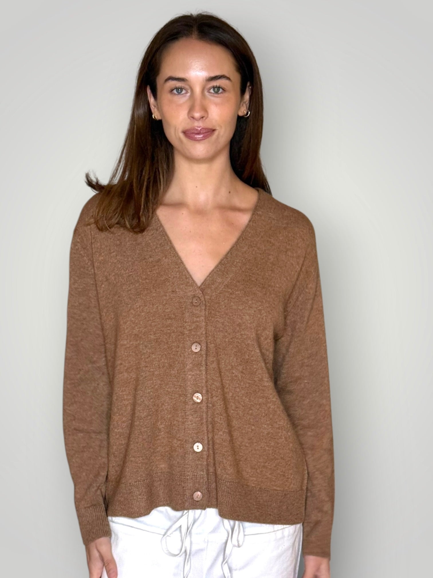 hannah cashmere v-neck cardi- caramel General