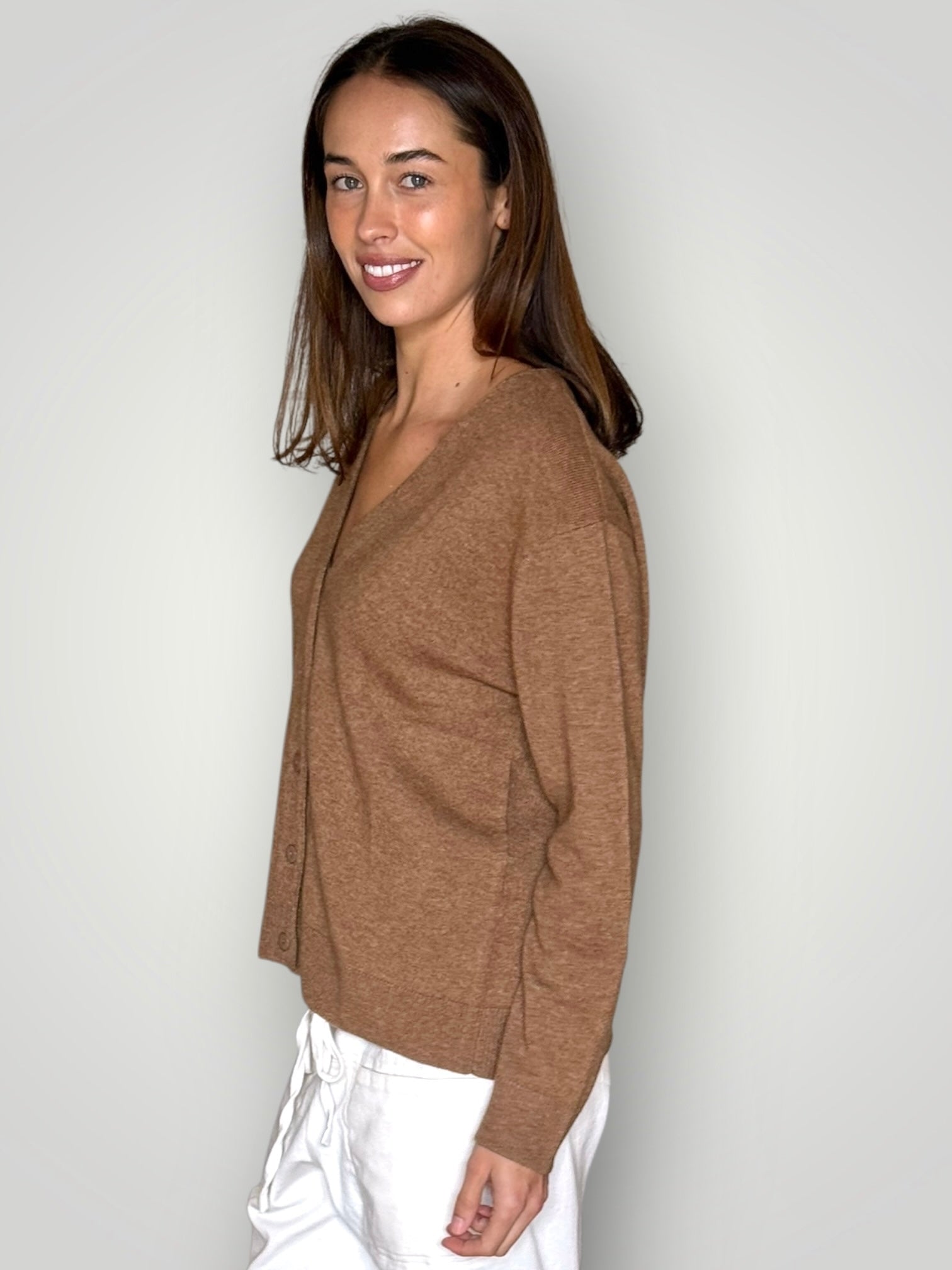 hannah cashmere v-neck cardi- caramel General