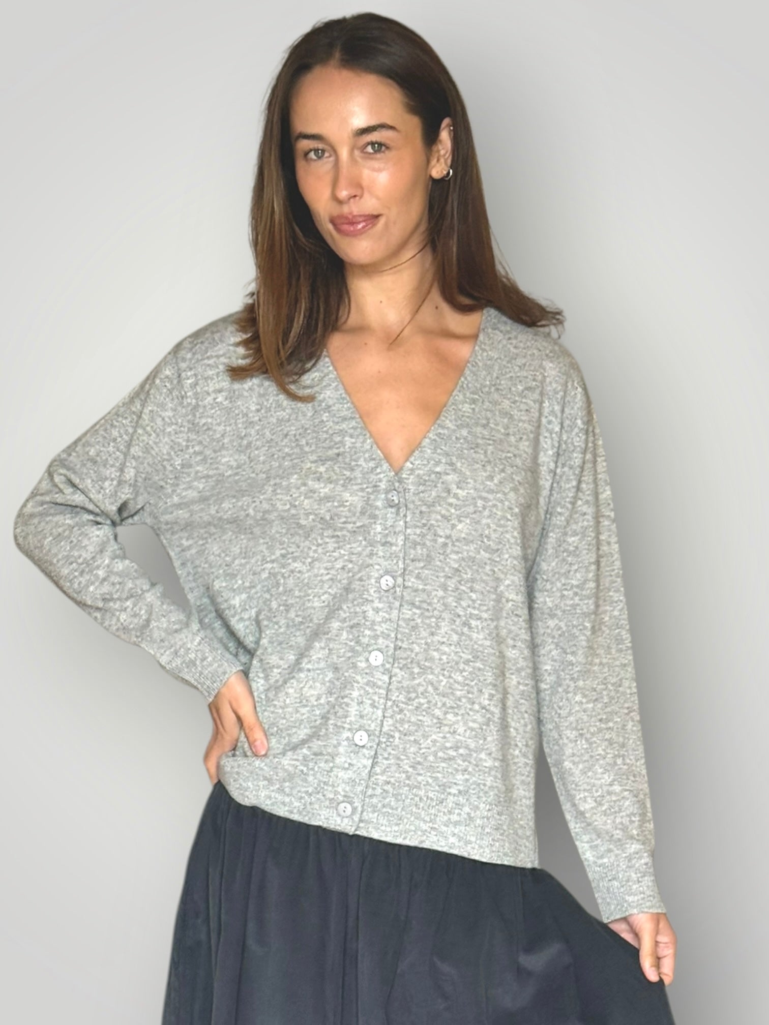 hannah cashmere v-neck cardi- soft grey General