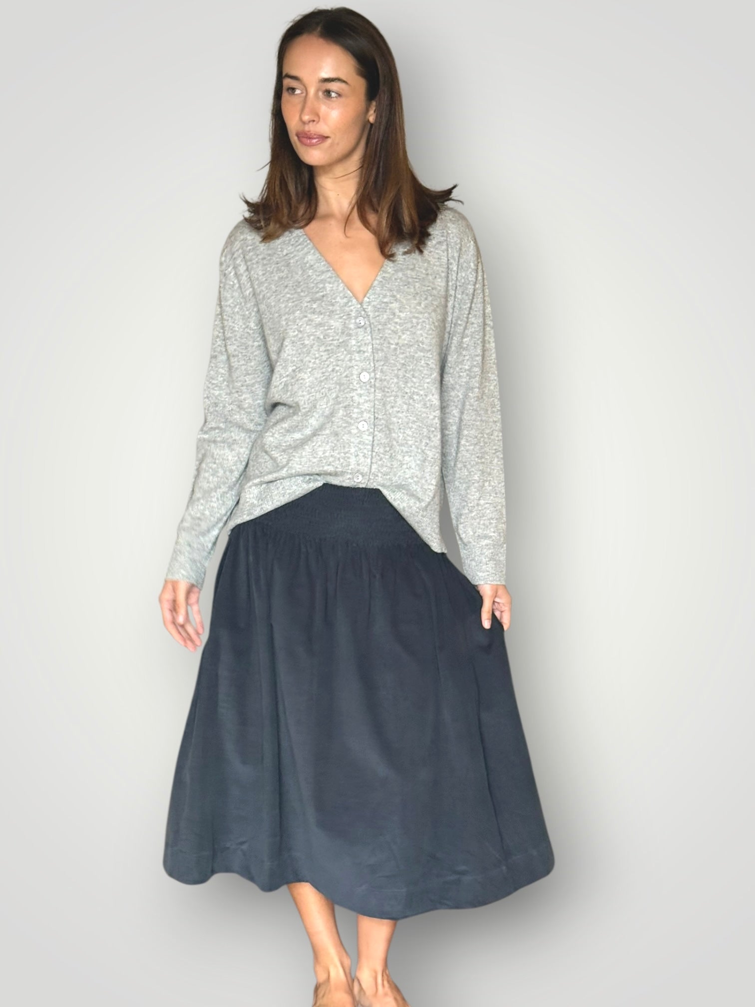 hannah cashmere v-neck cardi- soft grey General