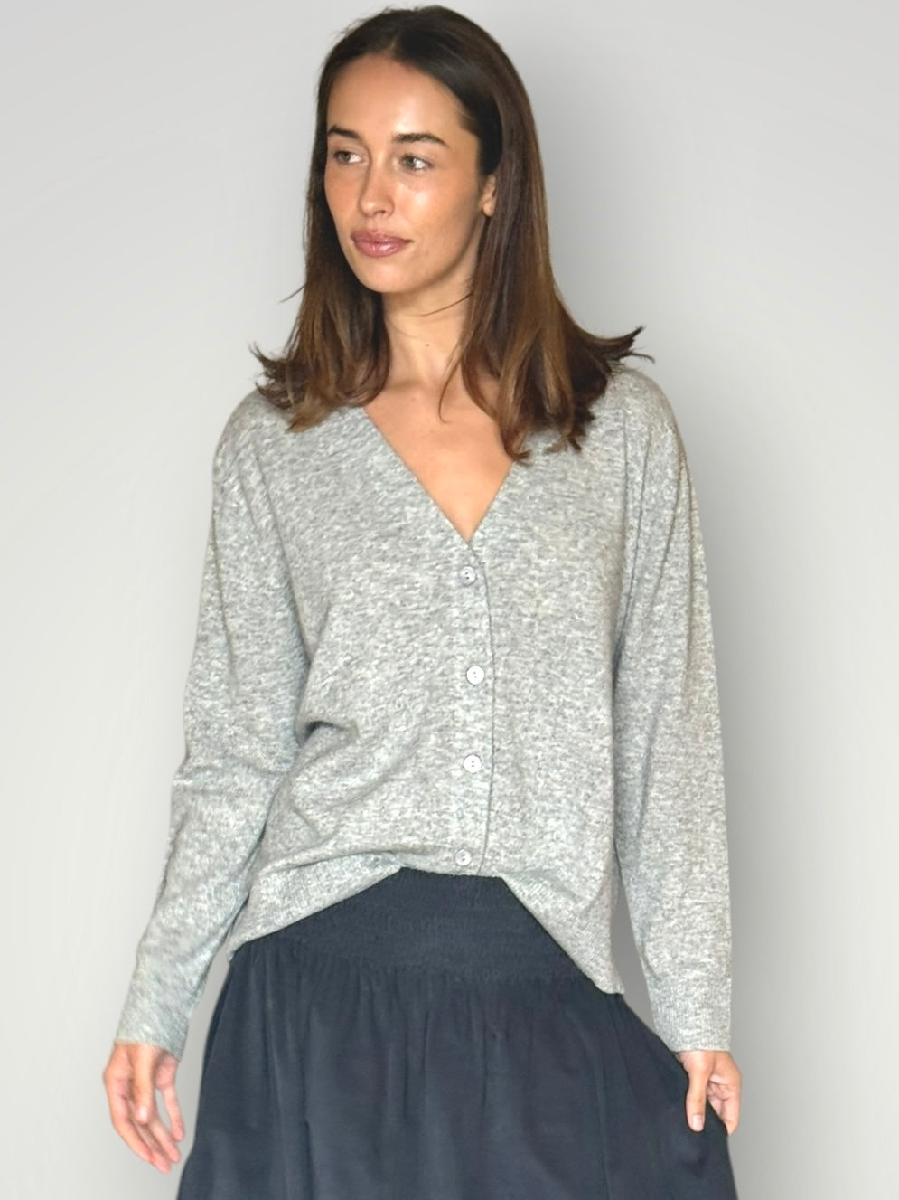 hannah cashmere/wool cardi-soft grey