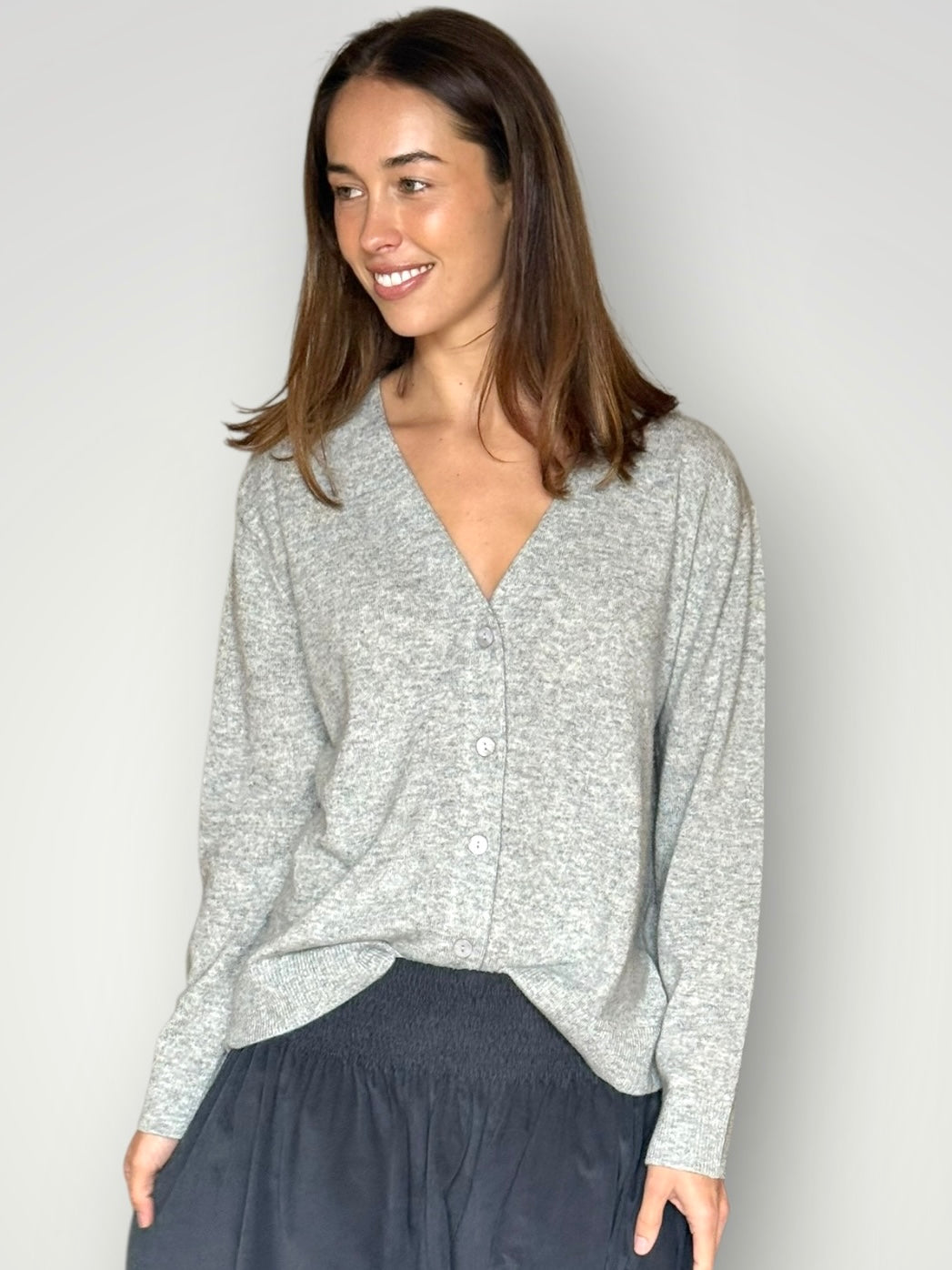 hannah cashmere v-neck cardi- soft grey General