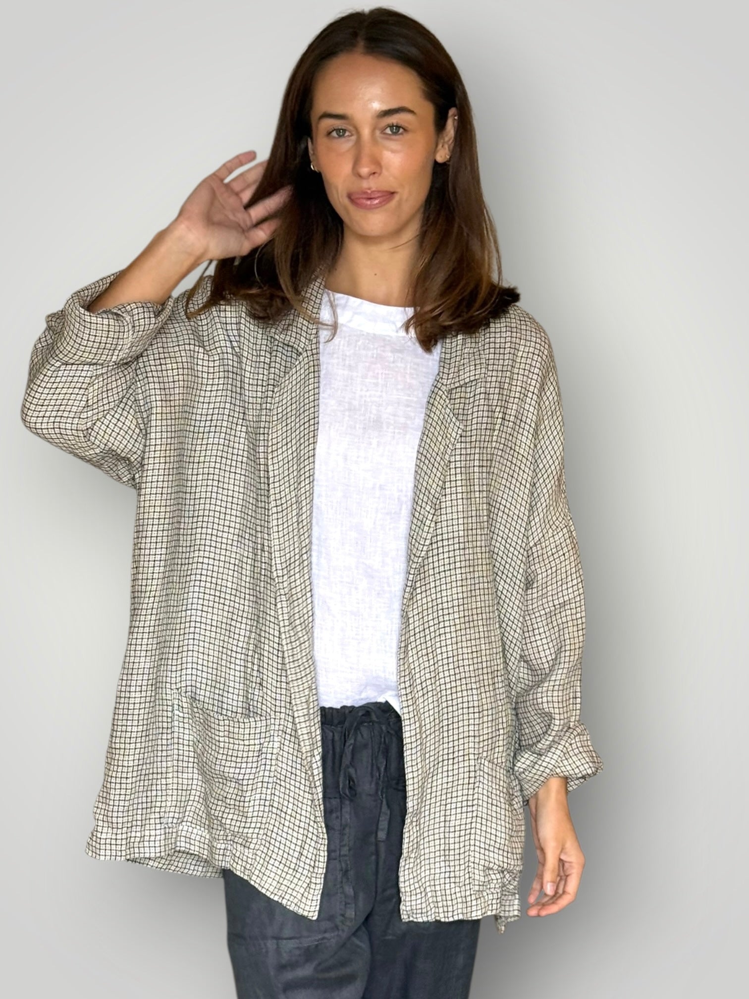 albert jacket - woven linen small check Shirts