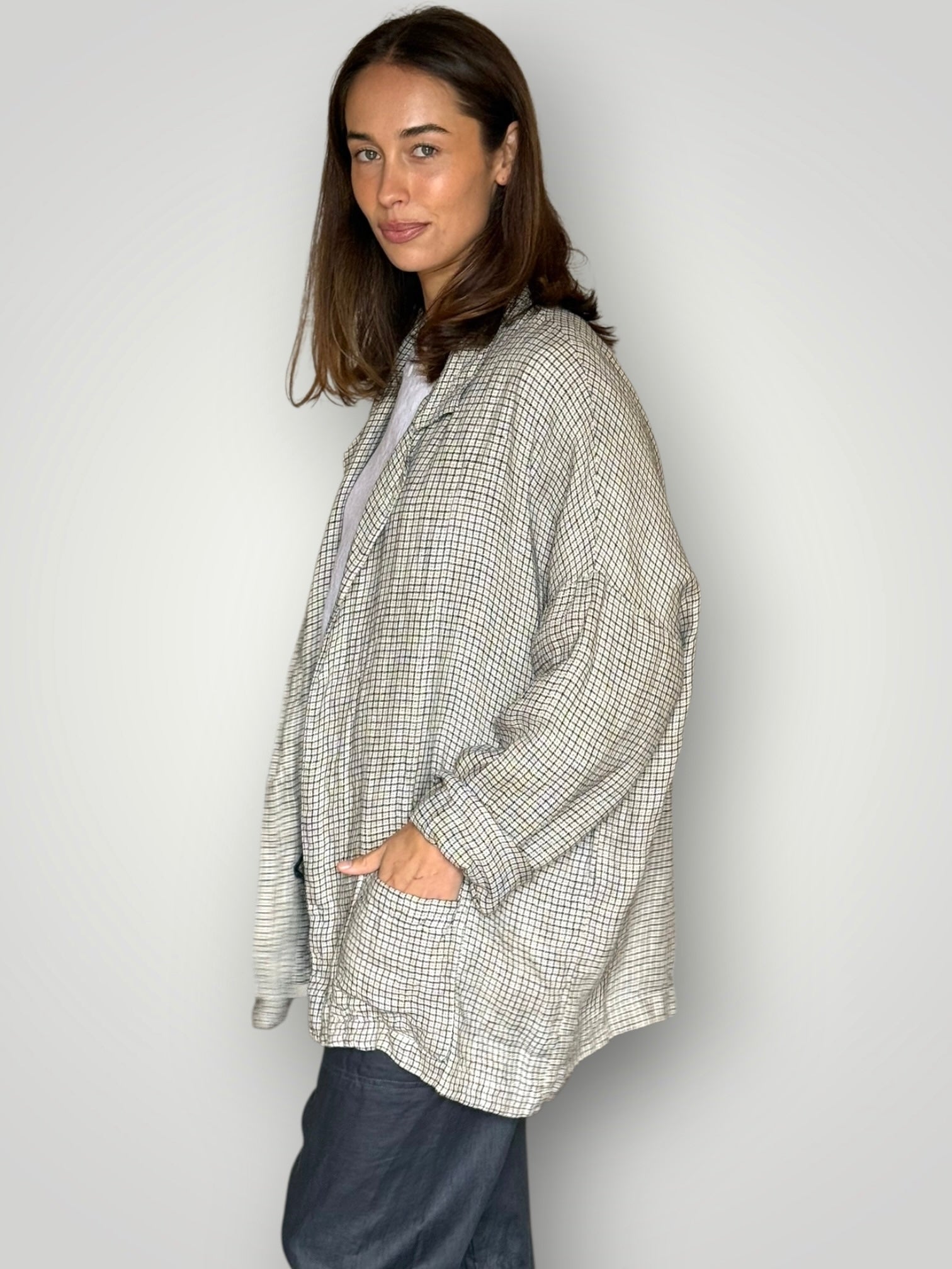 albert jacket - woven linen small check Shirts