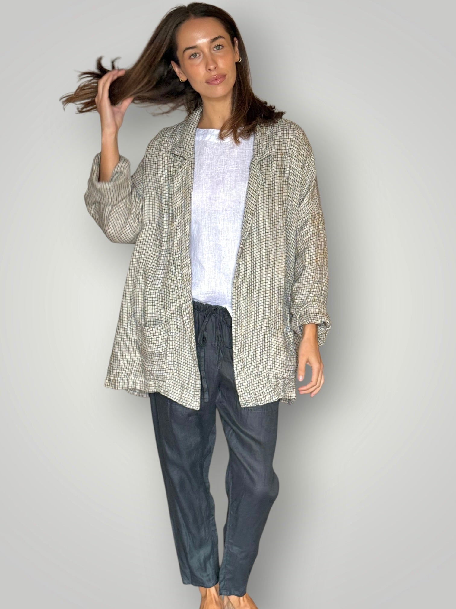 albert jacket - woven linen small check Shirts