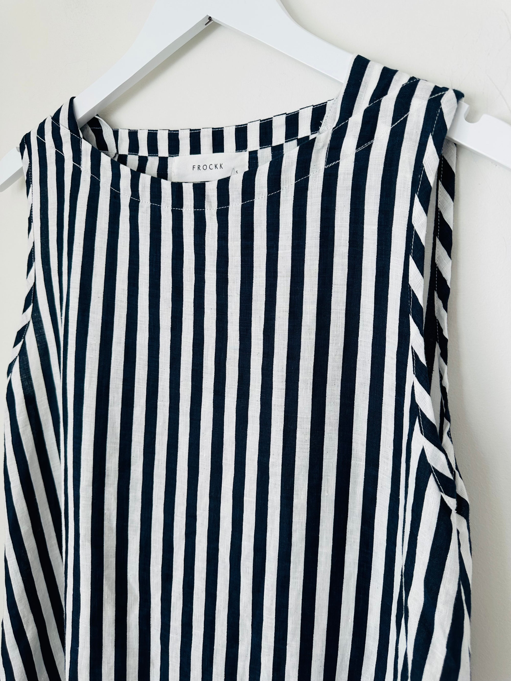 adele dress - small navy stripe linen Apparel