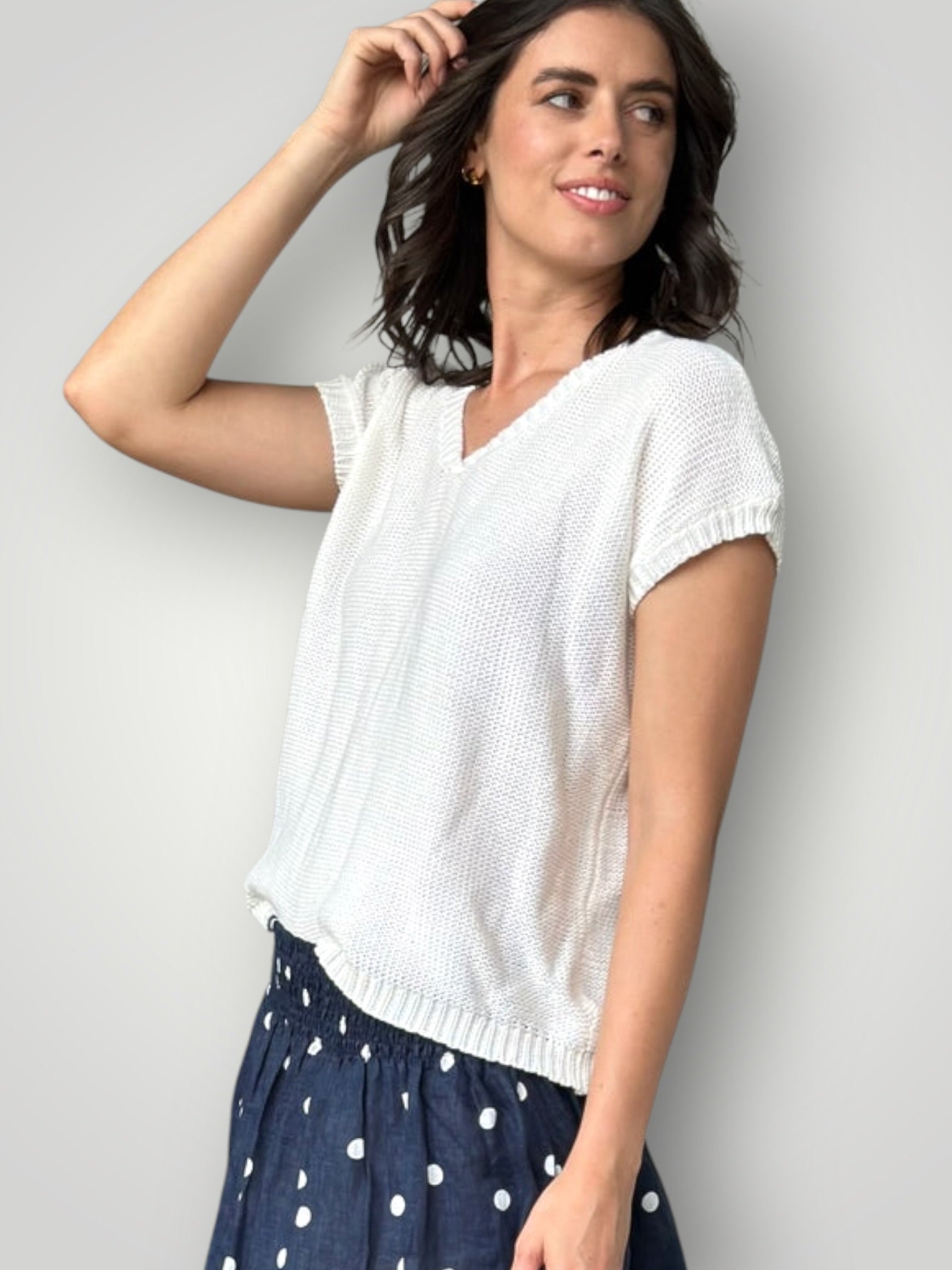 lara knit top - warm white cotton Apparel
