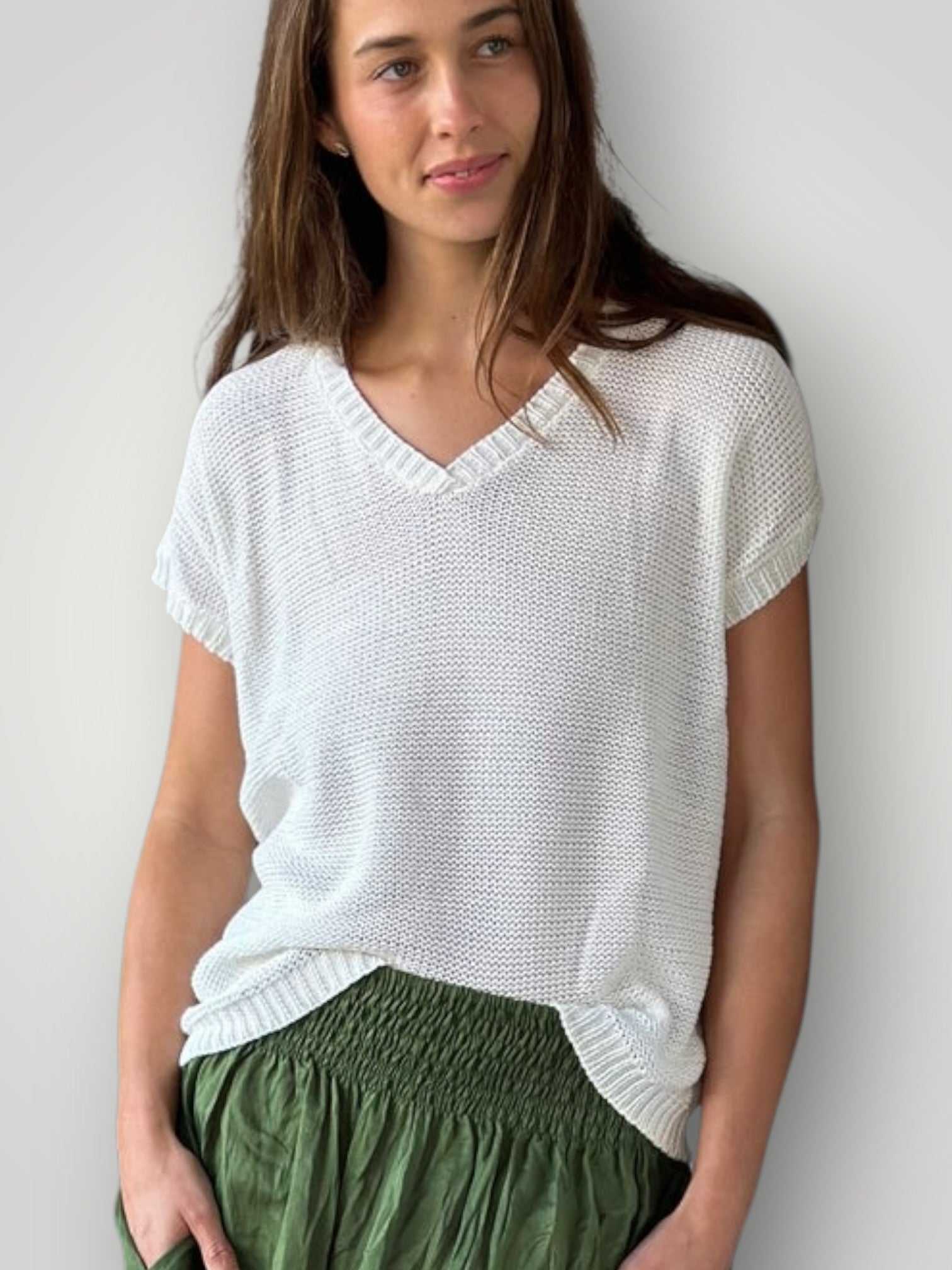 lara knit top - warm white cotton Apparel