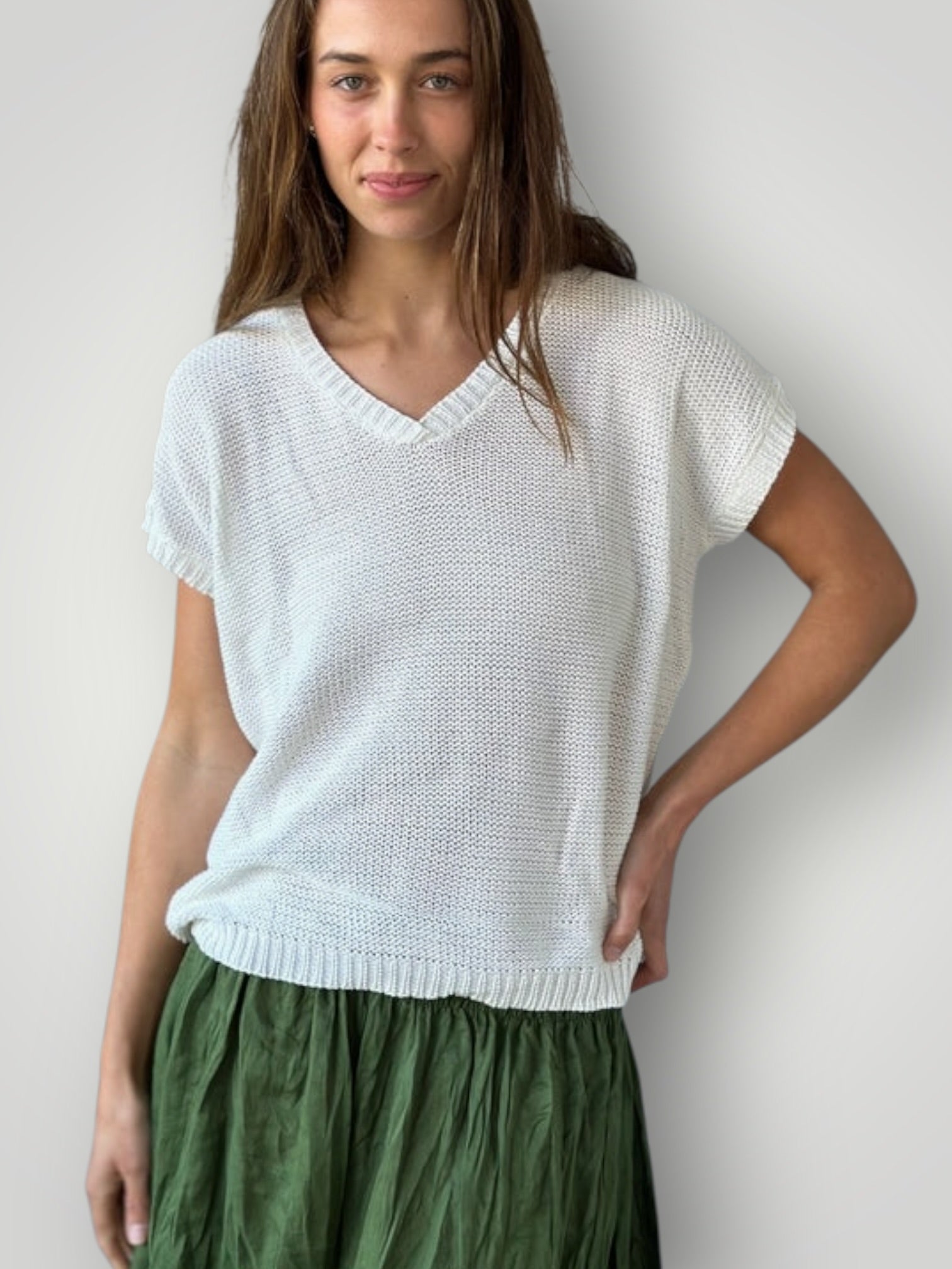 lara knit top - warm white cotton Apparel