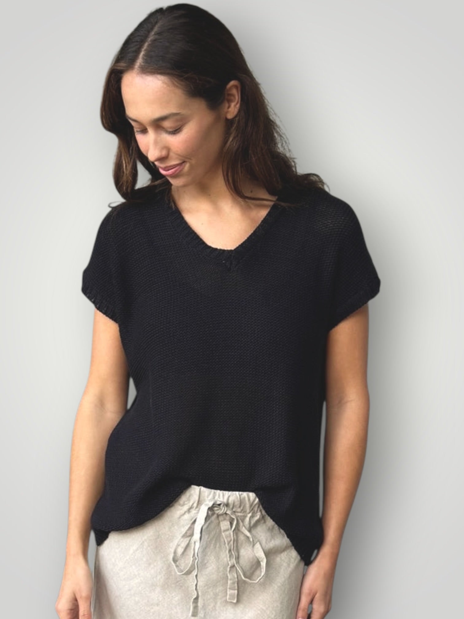 lara knit top - black cotton Apparel