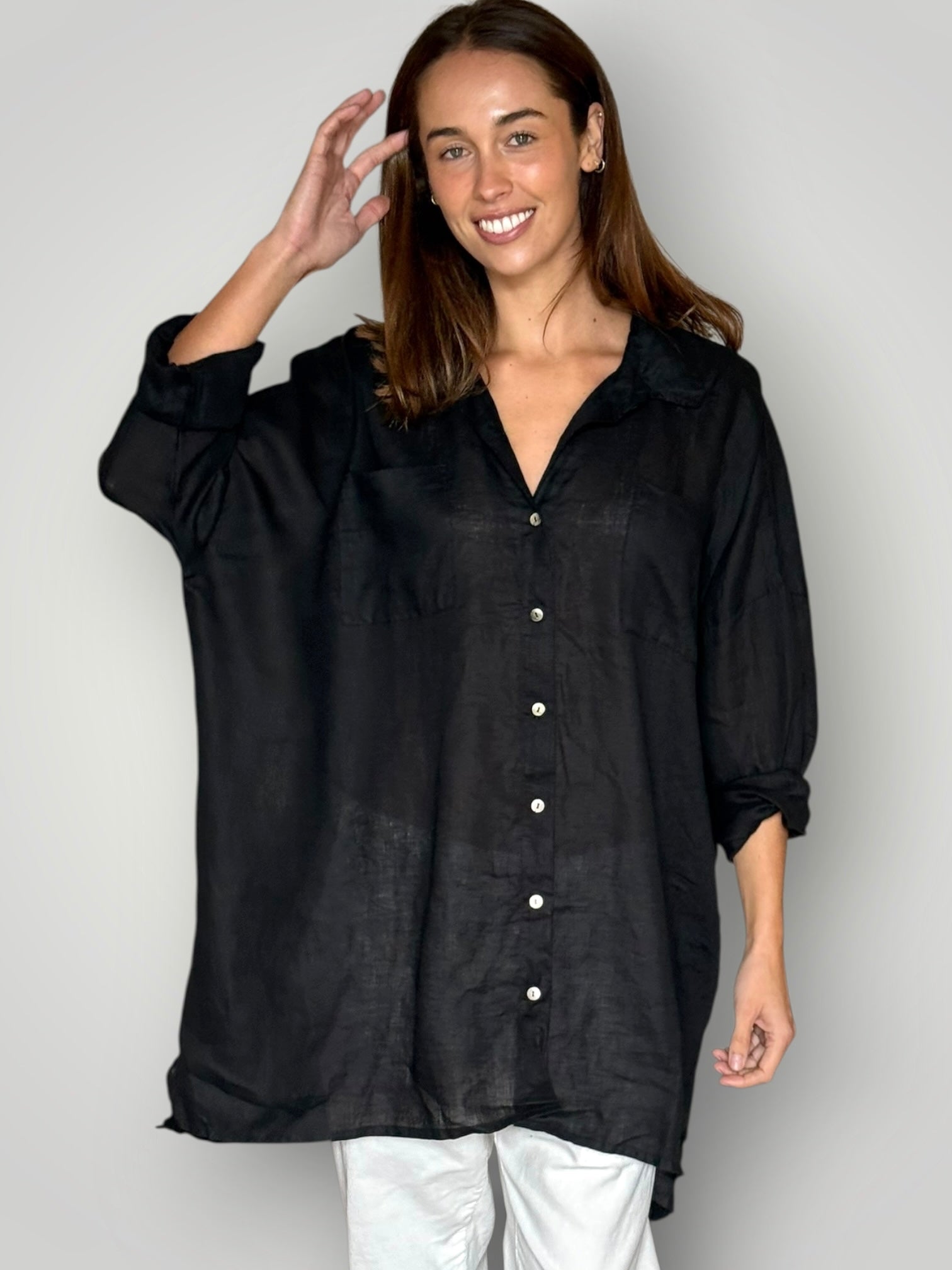 aiden oversized shirt - black linen Apparel