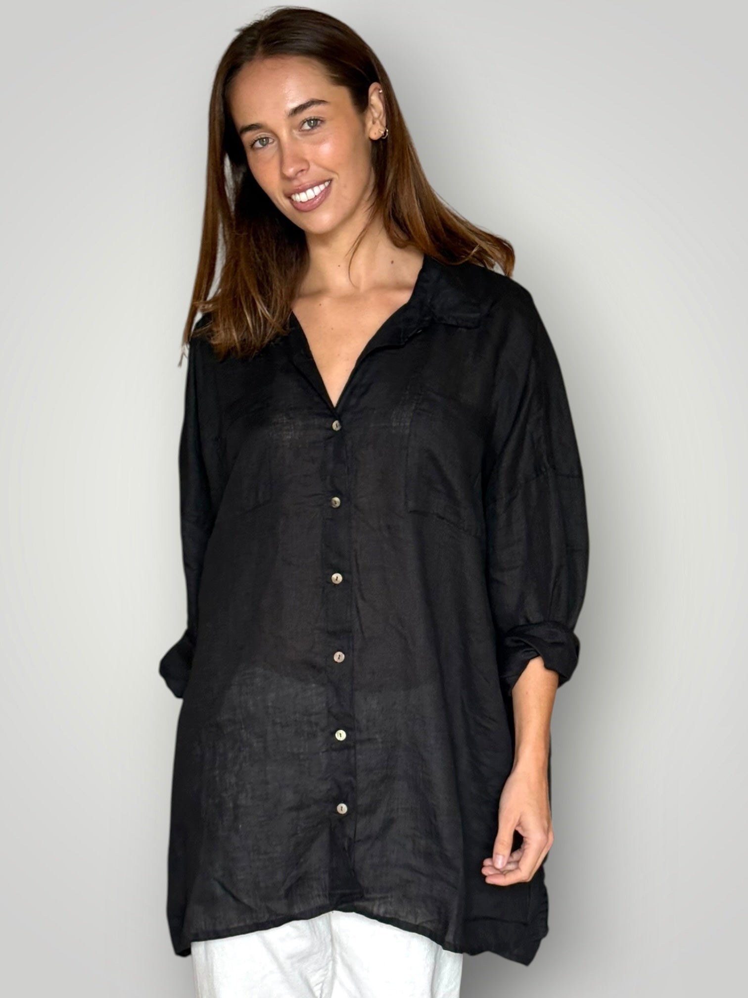 aiden oversized shirt - black linen Apparel