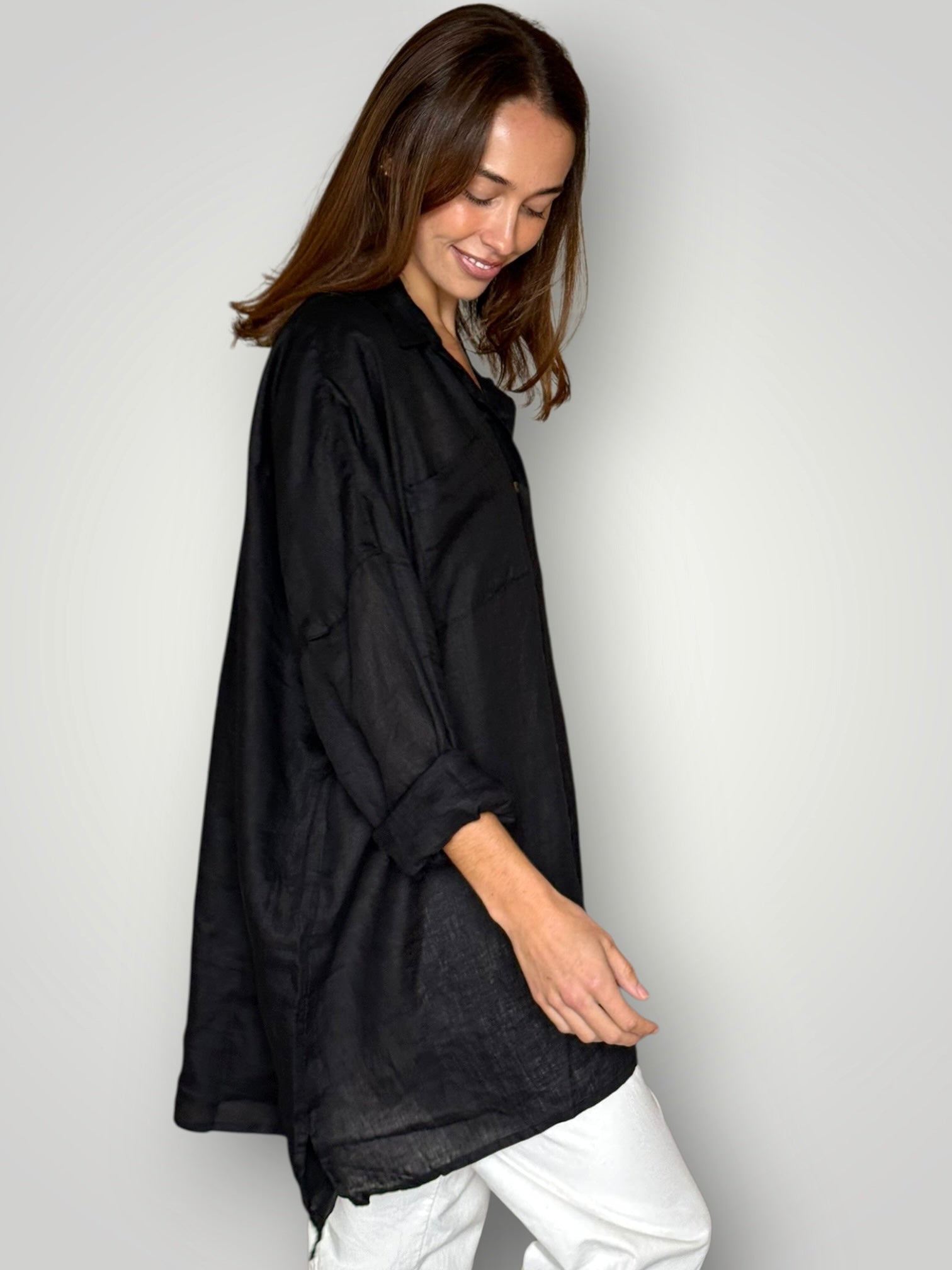 aiden oversized shirt - black linen Apparel