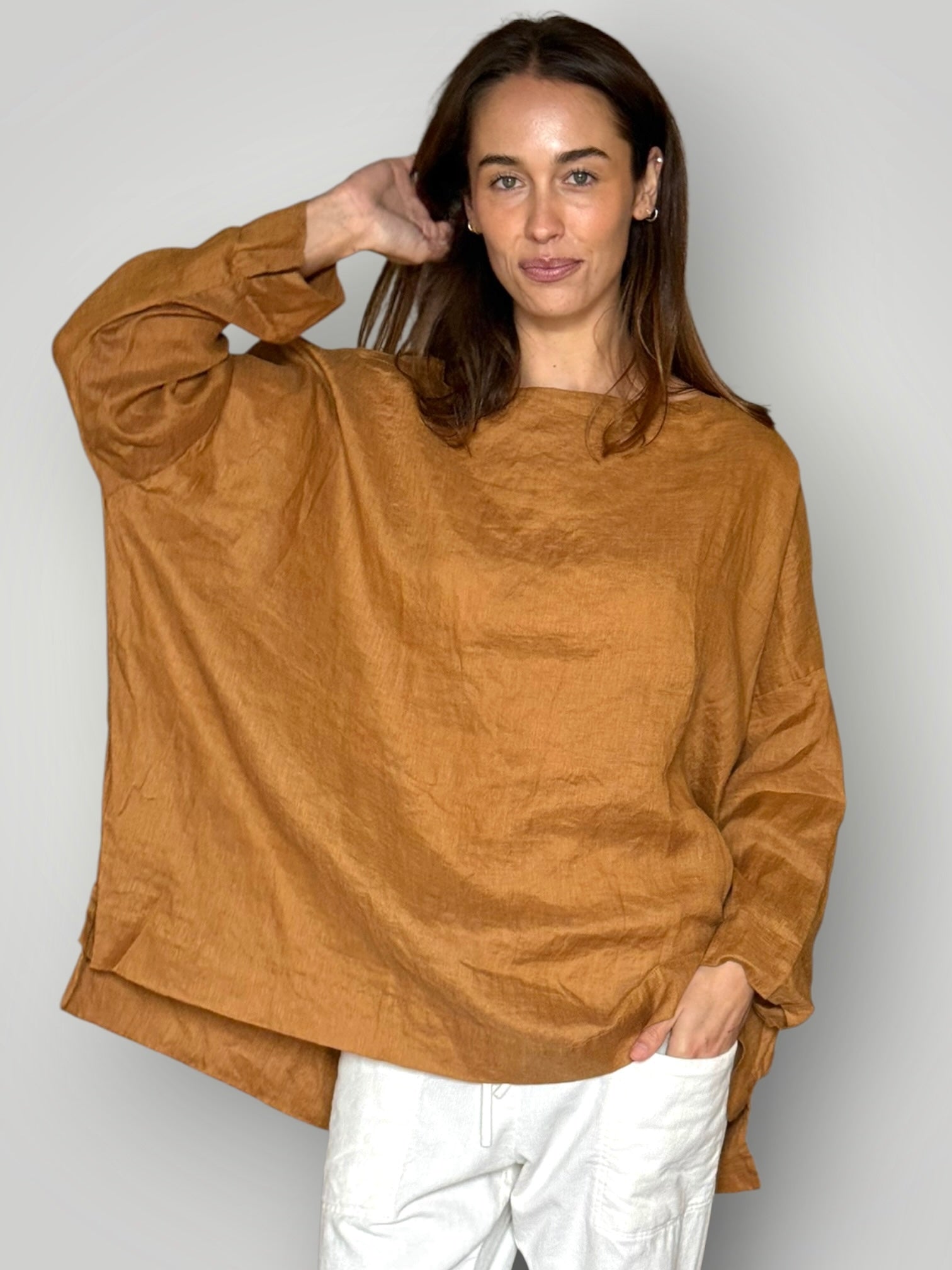 avril top - caramel linen Apparel