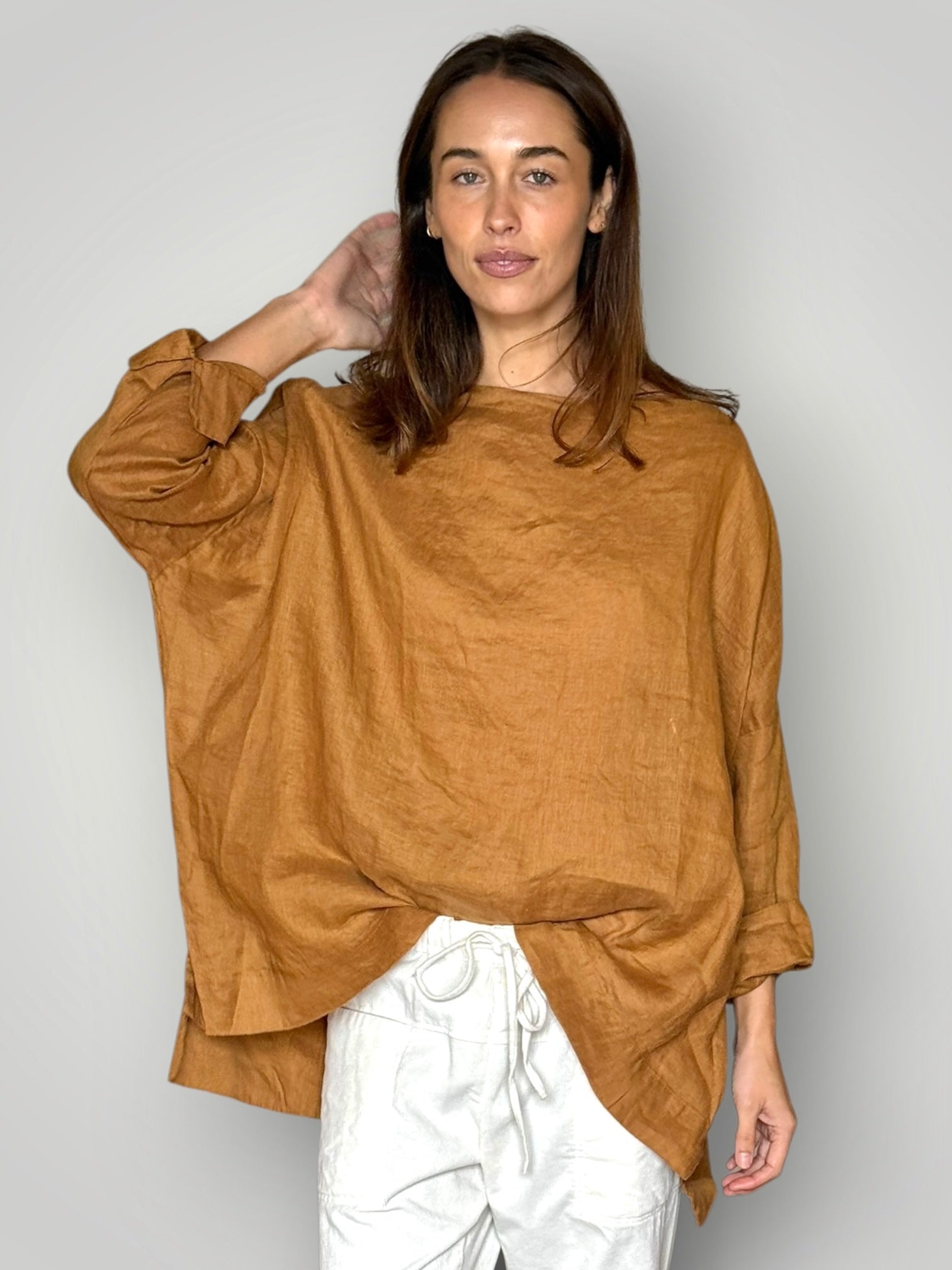 avril top - caramel linen Apparel