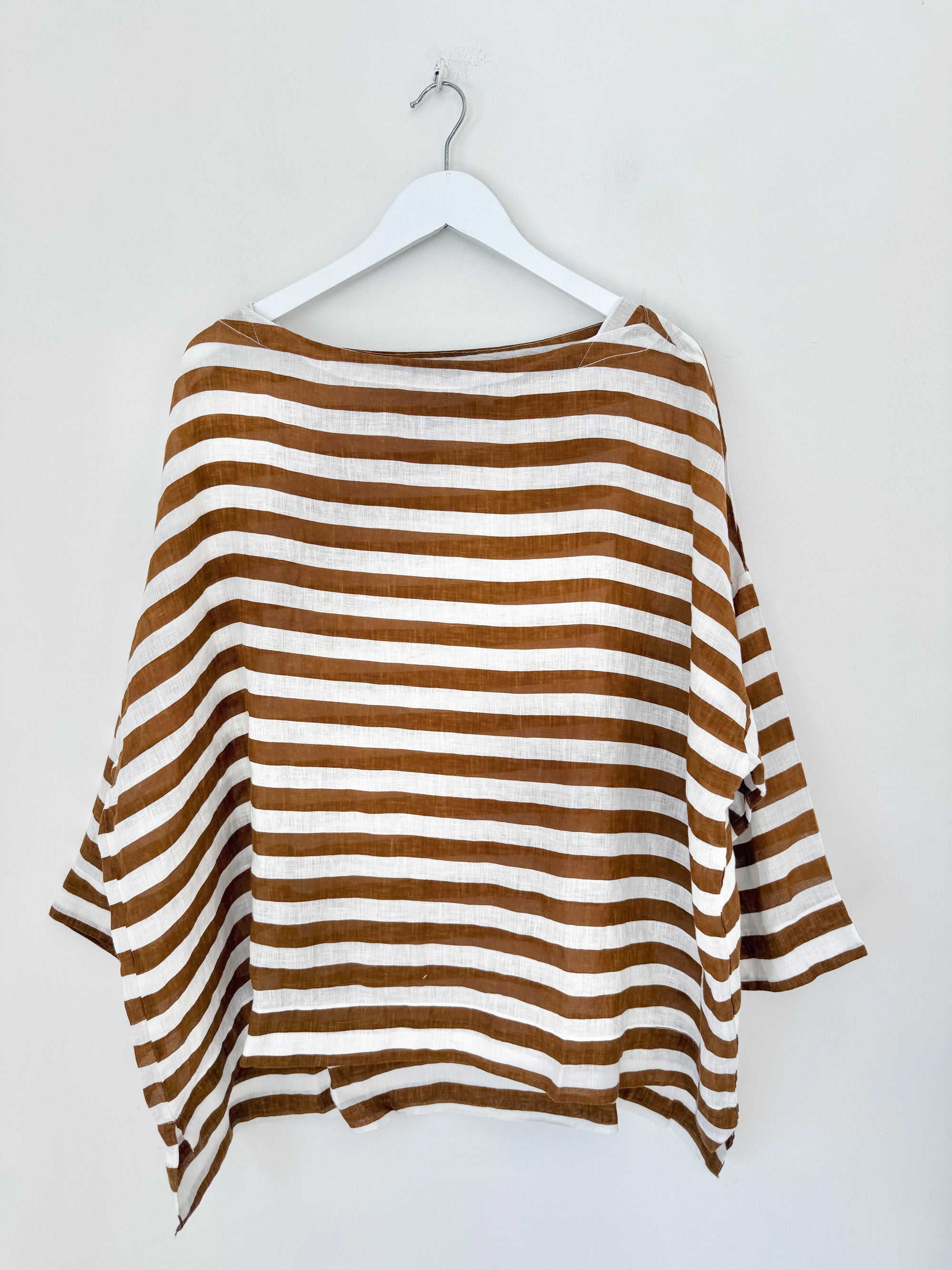 avril top - caramel stripe linen Apparel