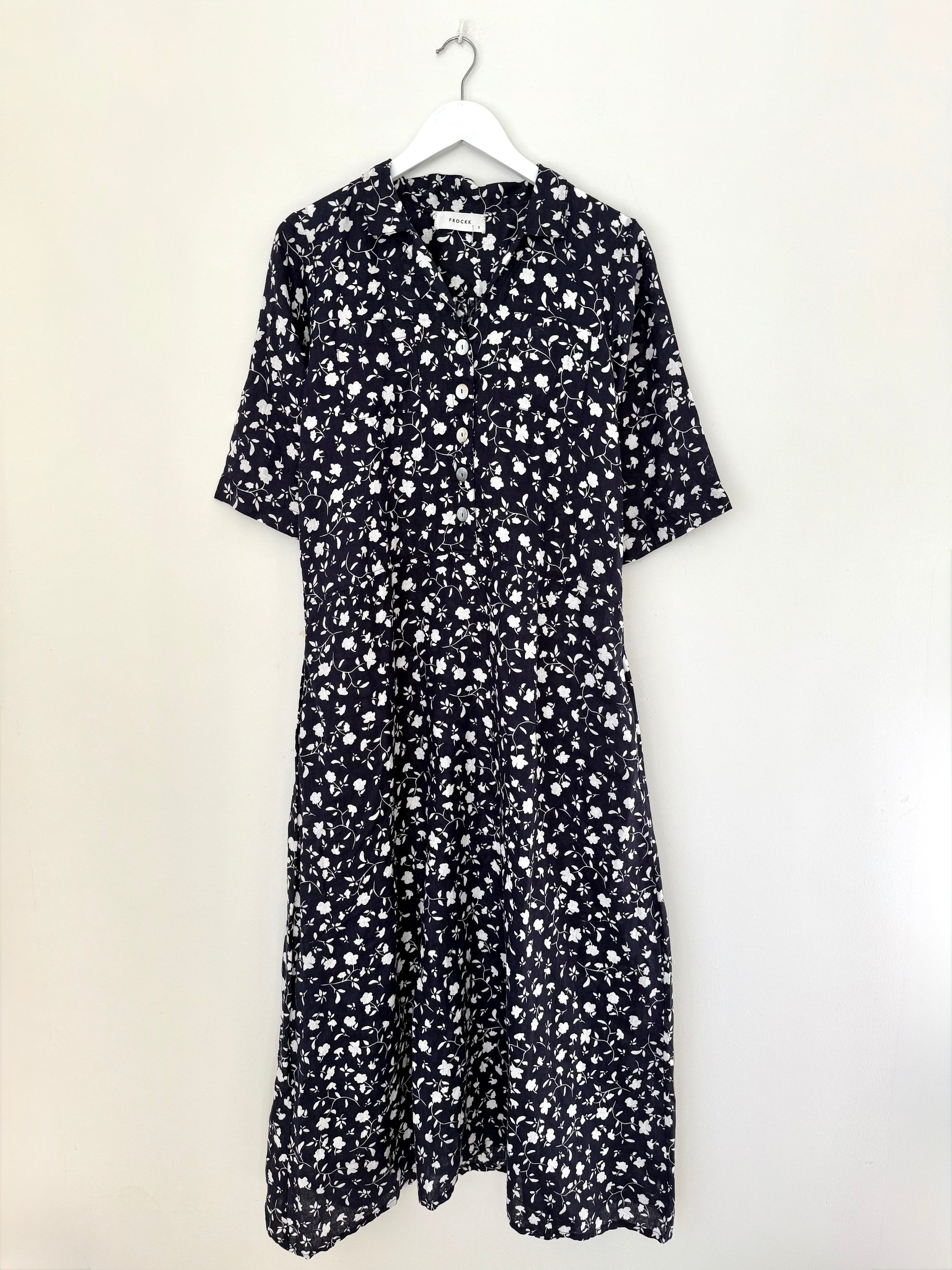 bridget dress - navy floral linen Apparel