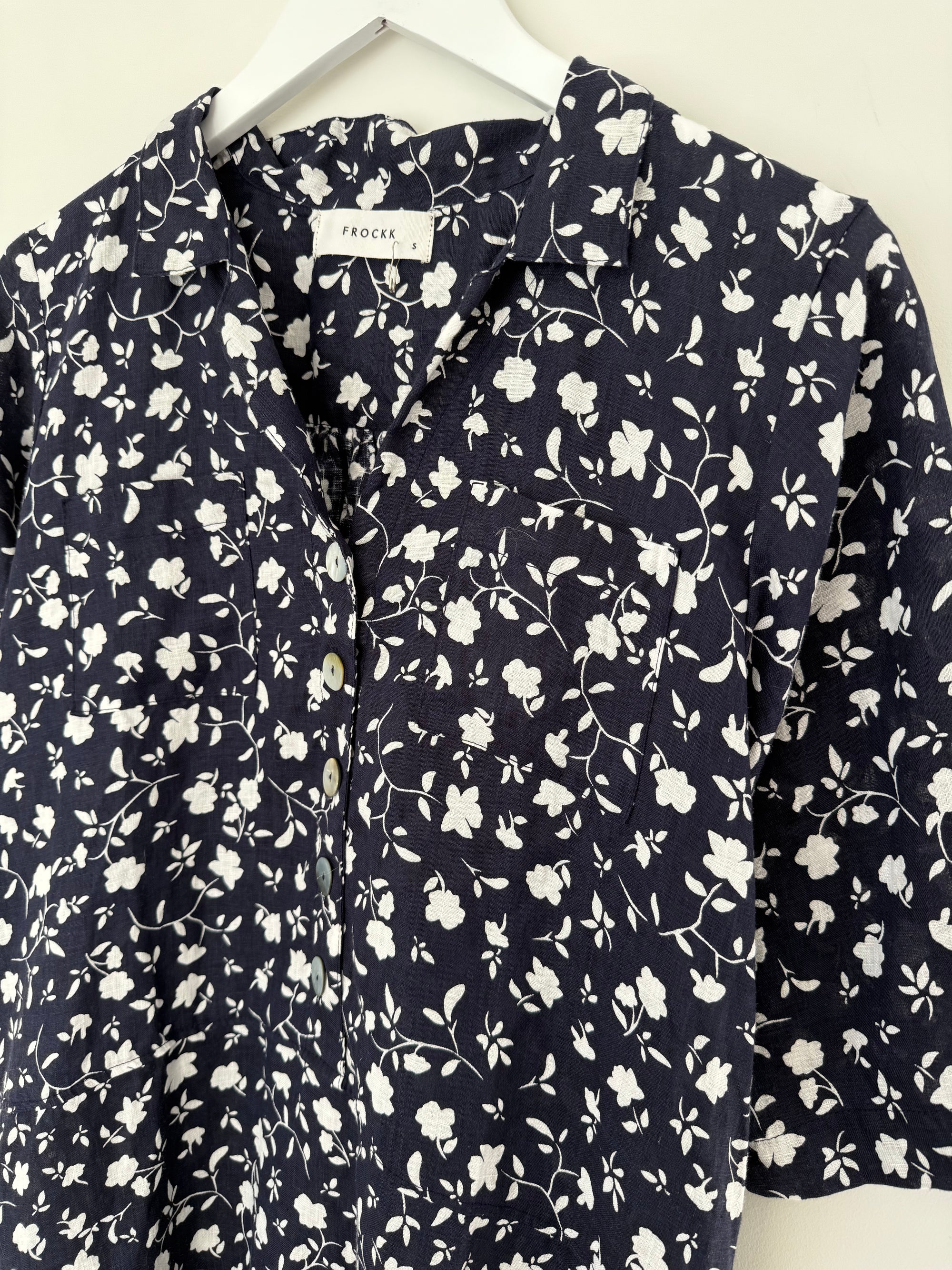 bridget dress - navy floral linen Apparel