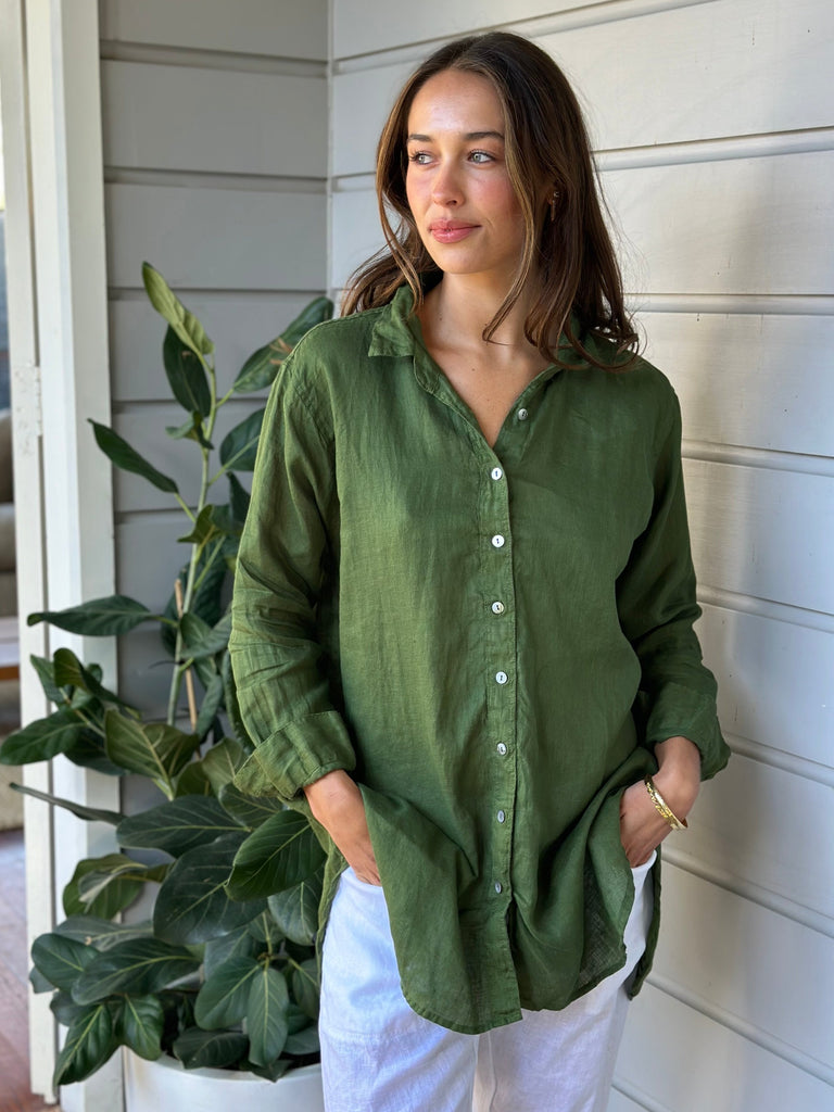 skyla shirt - moss linen Apparel  