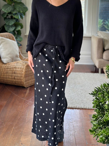 anthea skirt - black spot linen Apparel  